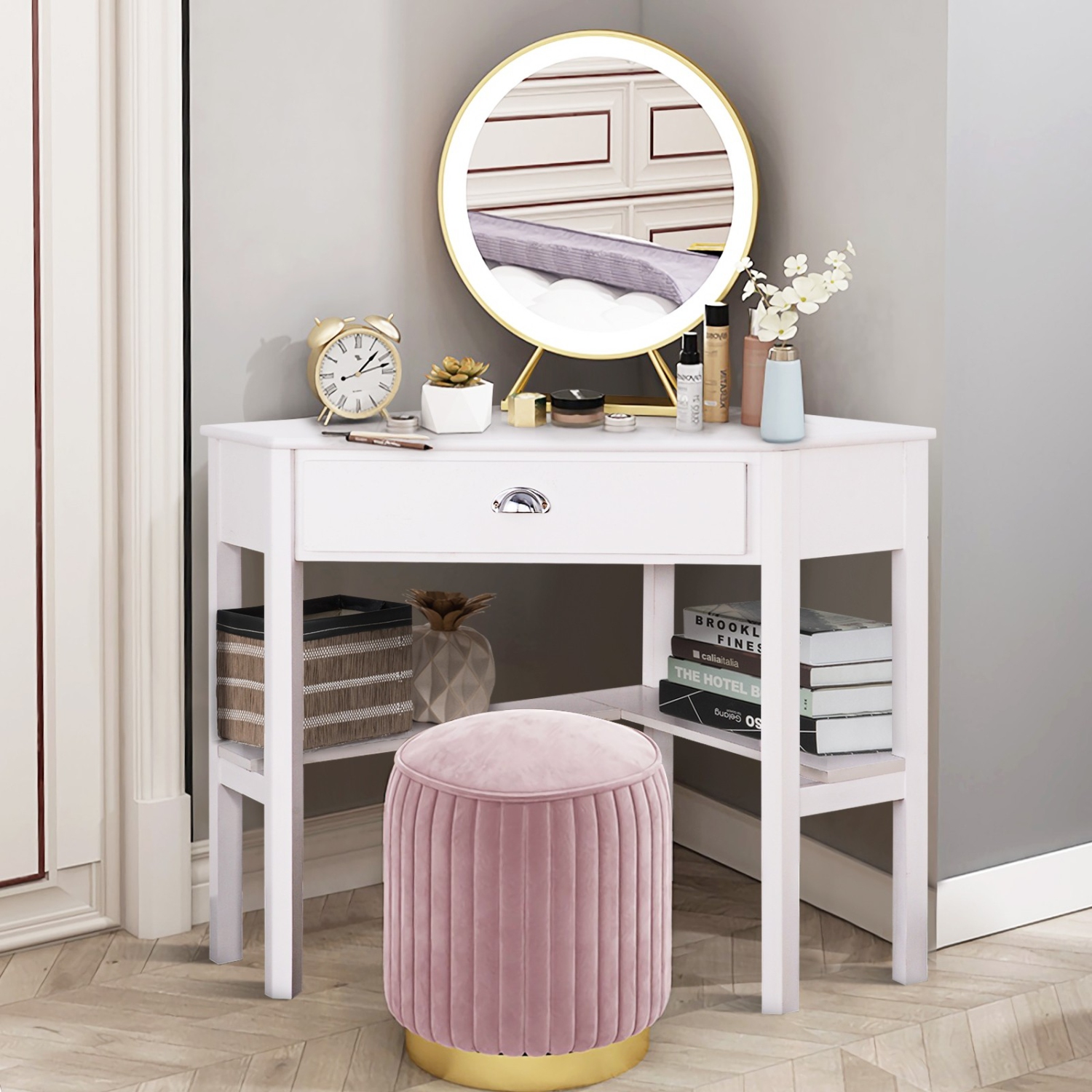 Corner Wooden PC Laptop Computer Desk-White