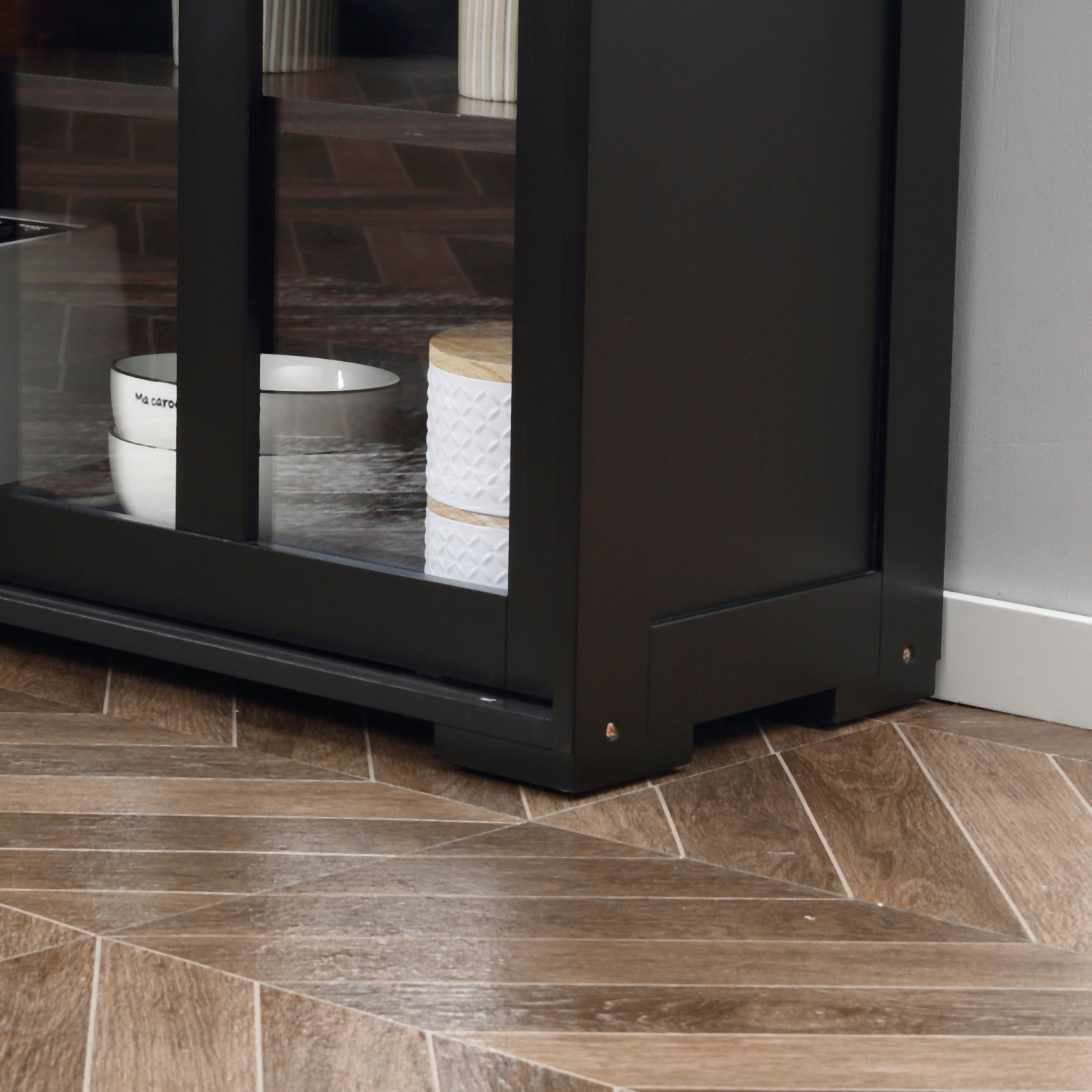 HOMCOM Modern Kitchen Storage Cabinet with 2 Sliding Glass Doors, Sideboard Buffet Cabinet with Adjustable Shelf, Coffee Bar Station, Black