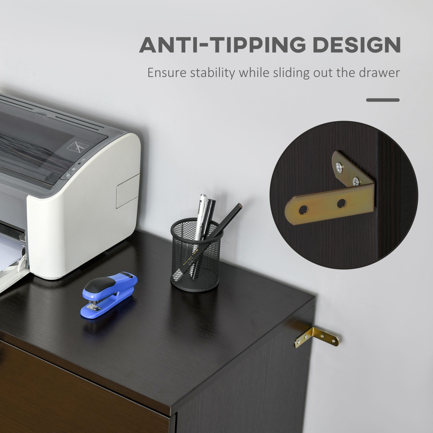 Vinsetto 2-Drawer Lateral Filing Cabinet with Lock, File Cabinet with Hanging Bar for Letter Size, Home Office, Espresso