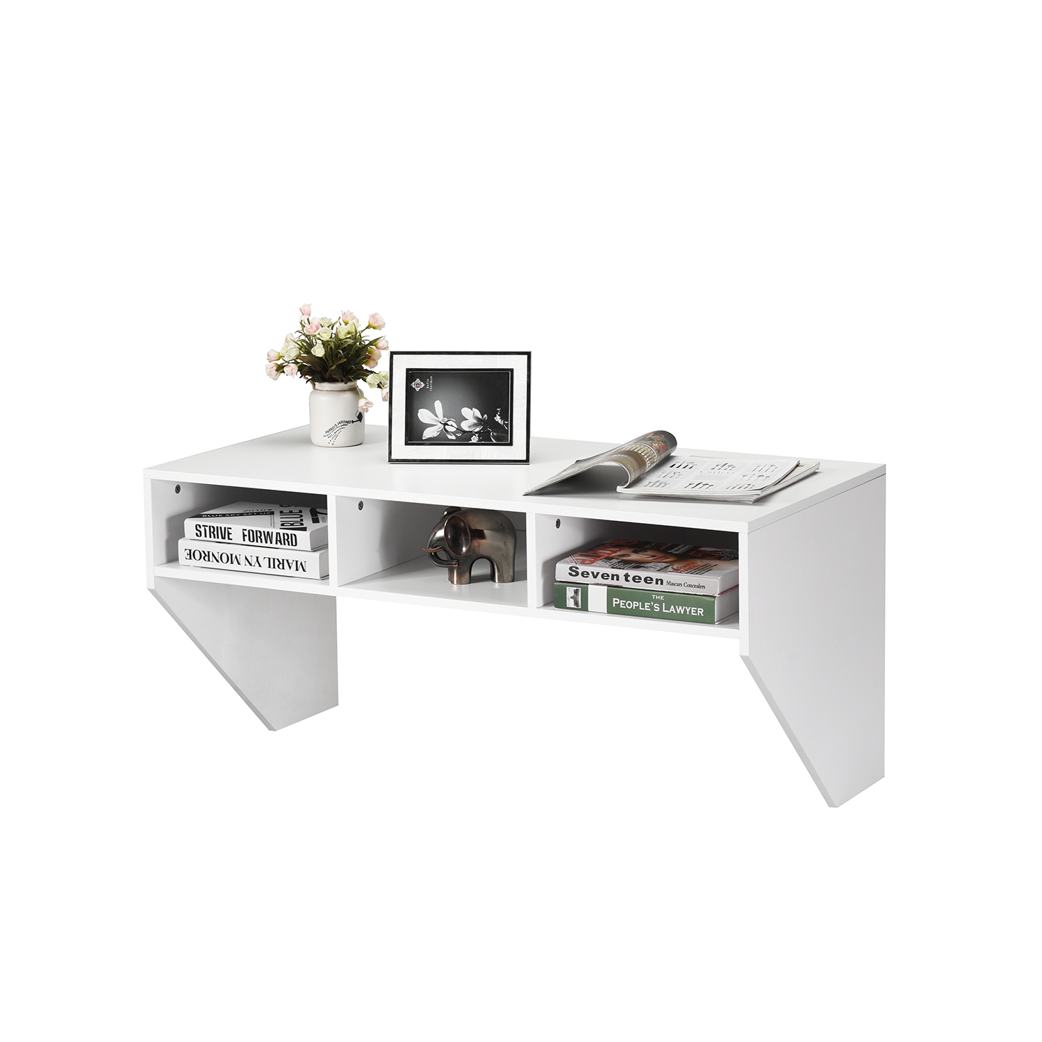 Space-Saving Wall Mounted Computer Desk – Floating Table with Storage Shelf