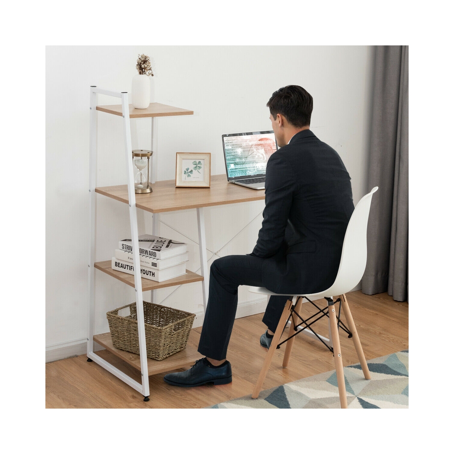 Compact Home Office Desk with 4 Storage Shelves for Workstation