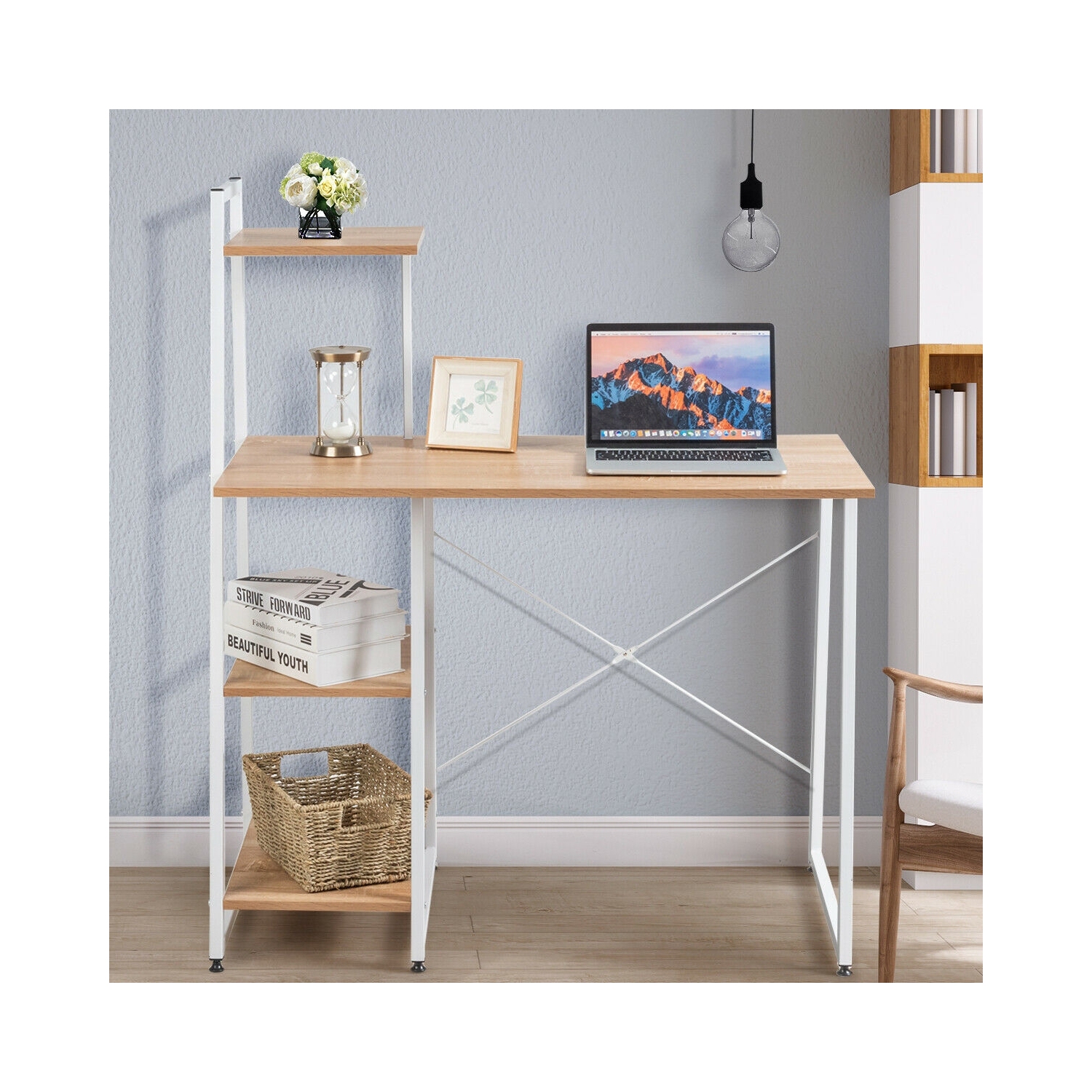 Compact Home Office Desk with 4 Storage Shelves for Workstation