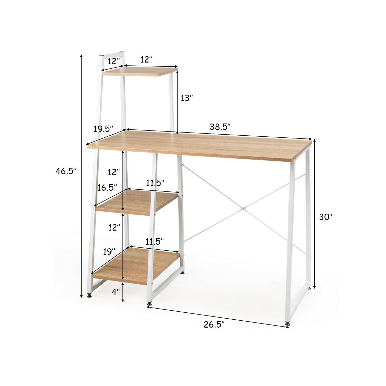 Compact Home Office Desk with 4 Storage Shelves for Workstation