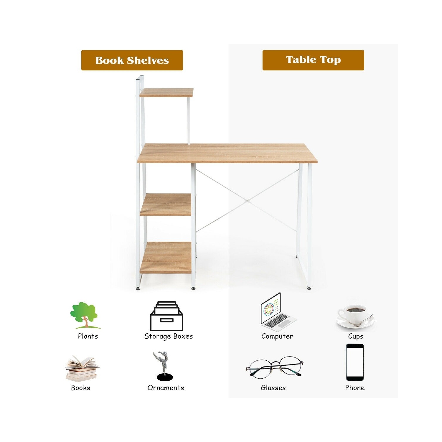 Compact Home Office Desk with 4 Storage Shelves for Workstation