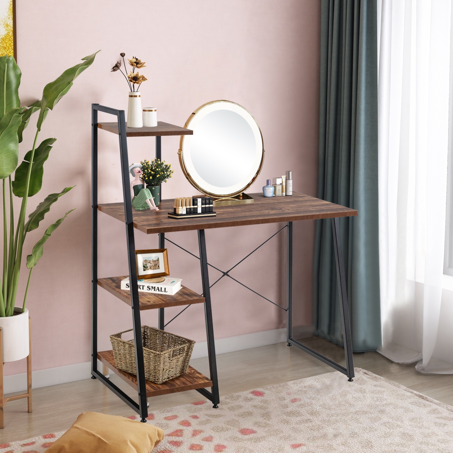 Bureau à domicile compact avec 4 tablettes de rangement pour poste de travail