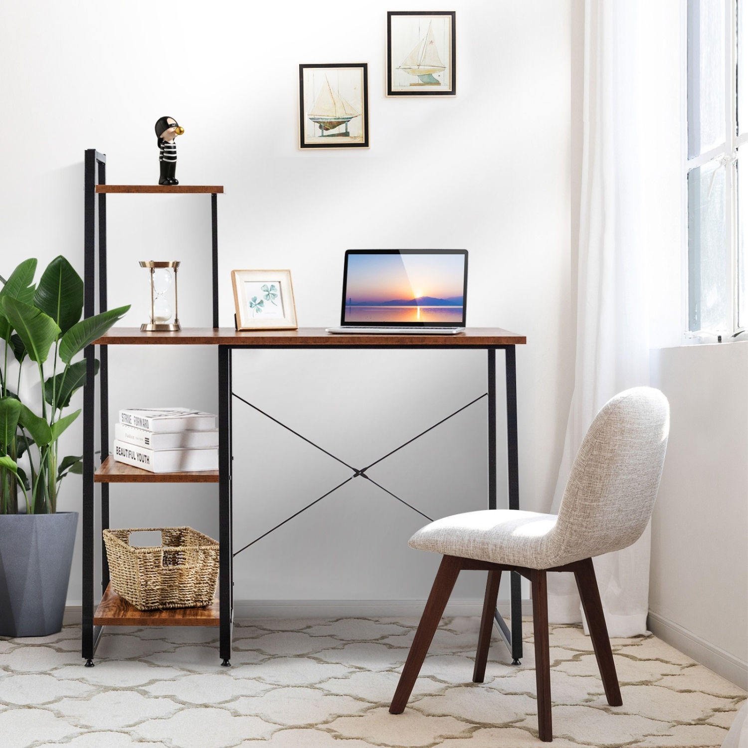 Bureau à domicile compact avec 4 tablettes de rangement pour poste de travail