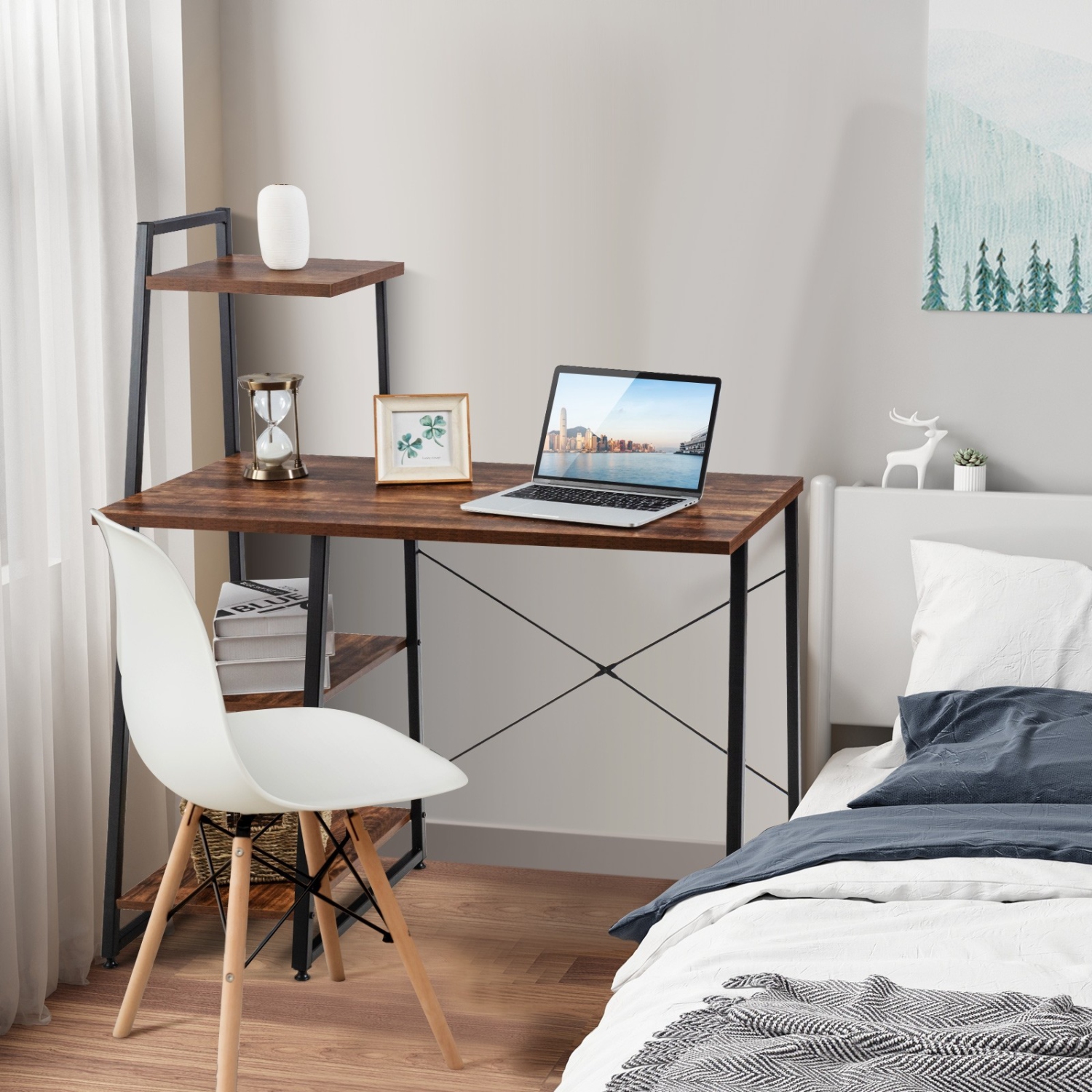 Bureau à domicile compact avec 4 tablettes de rangement pour poste de travail