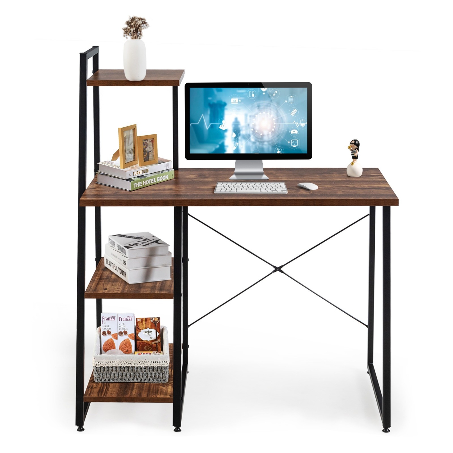 Bureau à domicile compact avec 4 tablettes de rangement pour poste de travail