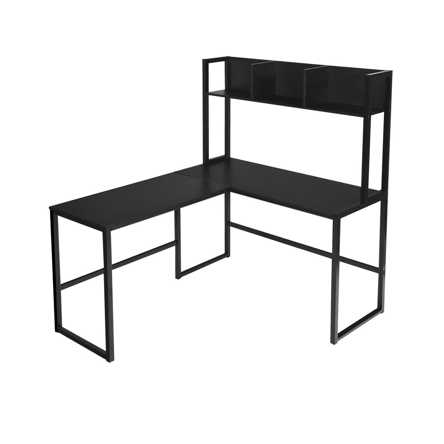 Industrial L-Shaped Desk with Bookshelf and Corner Computer Gaming Table