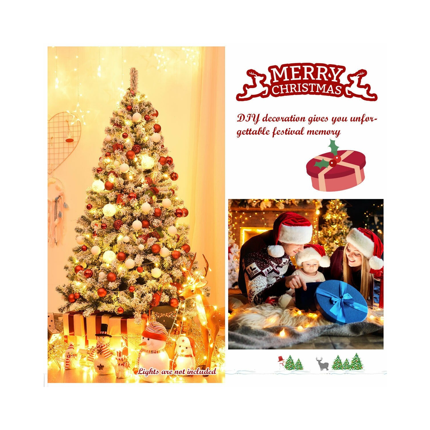 Snow Flocked Hinged Christmas Tree with 928 Tips, Full Artificial Tree for Indoors