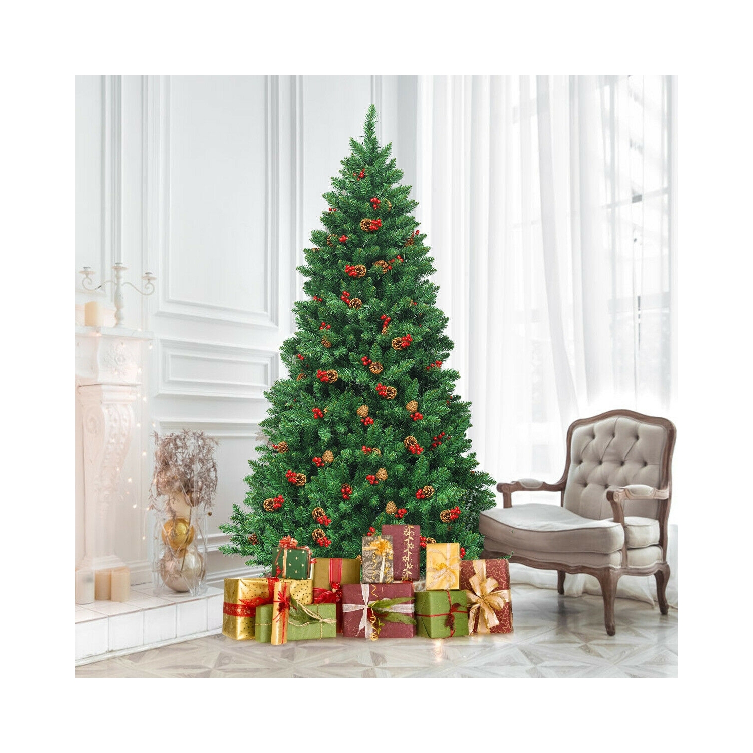 Hinged Artificial Christmas Tree with Built-In LED Lights, Simple Holiday Display