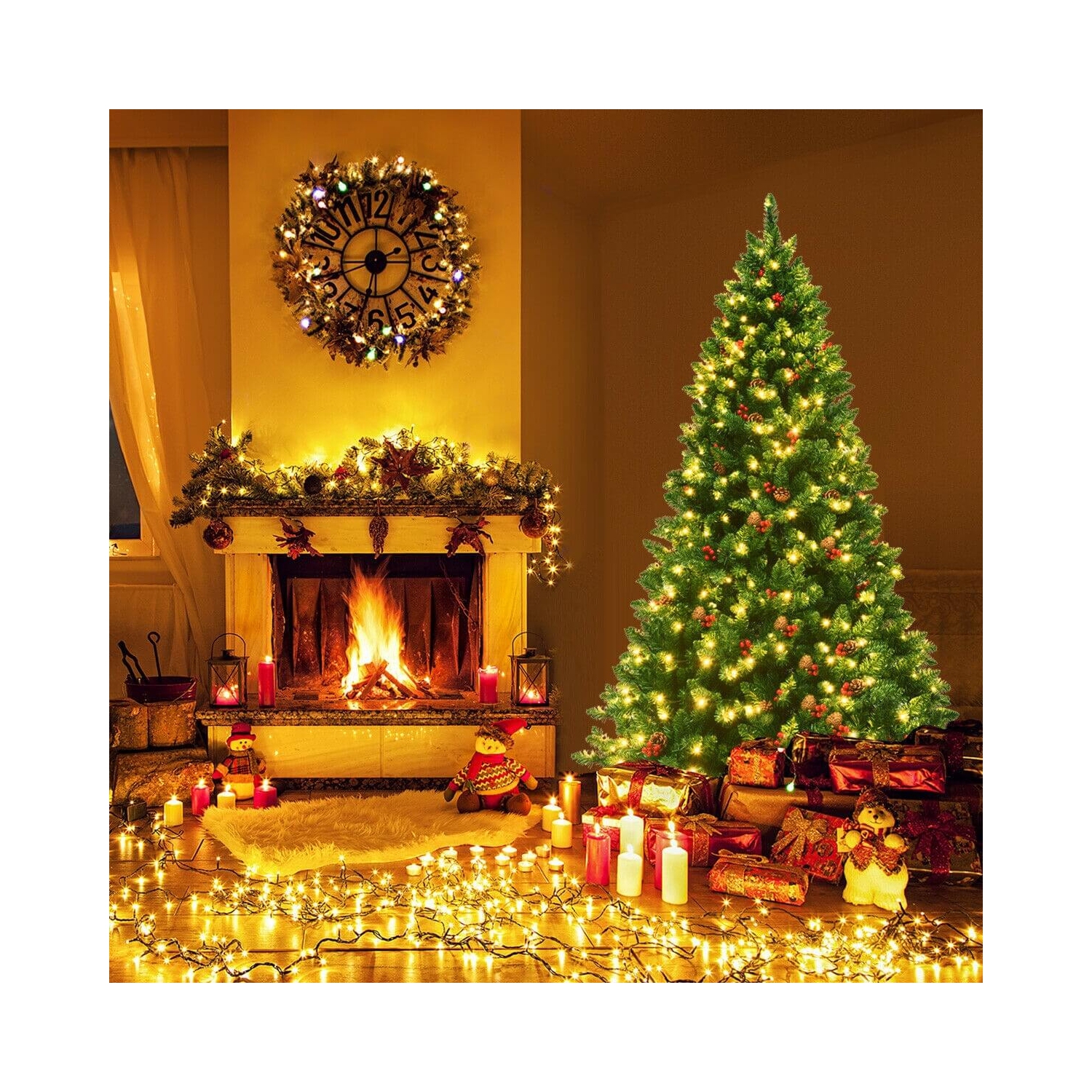 Hinged Artificial Christmas Tree with Built-In LED Lights, Simple Holiday Display