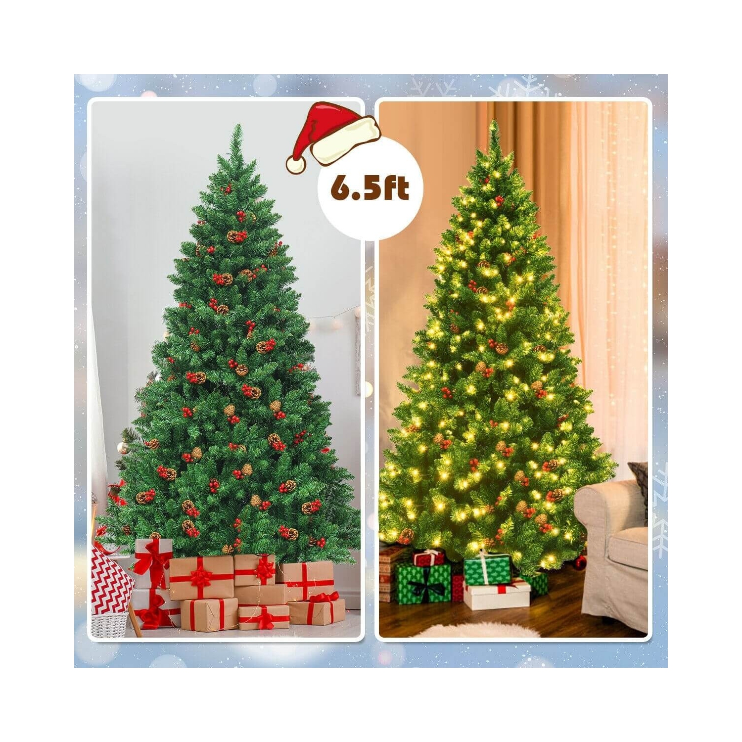 Hinged Artificial Christmas Tree with Built-In LED Lights, Simple Holiday Display