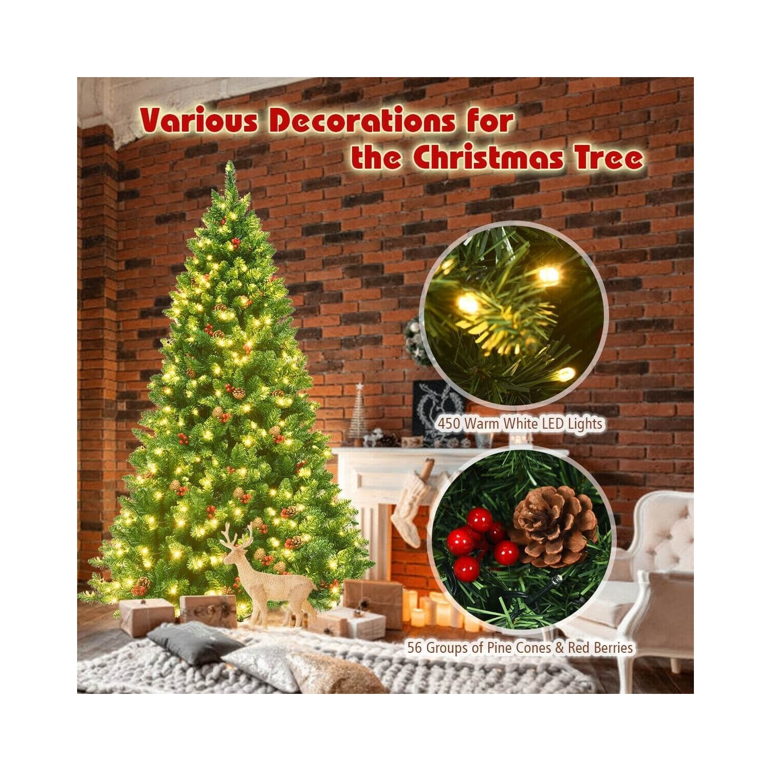 Hinged Artificial Christmas Tree with Built-In LED Lights, Simple Holiday Display