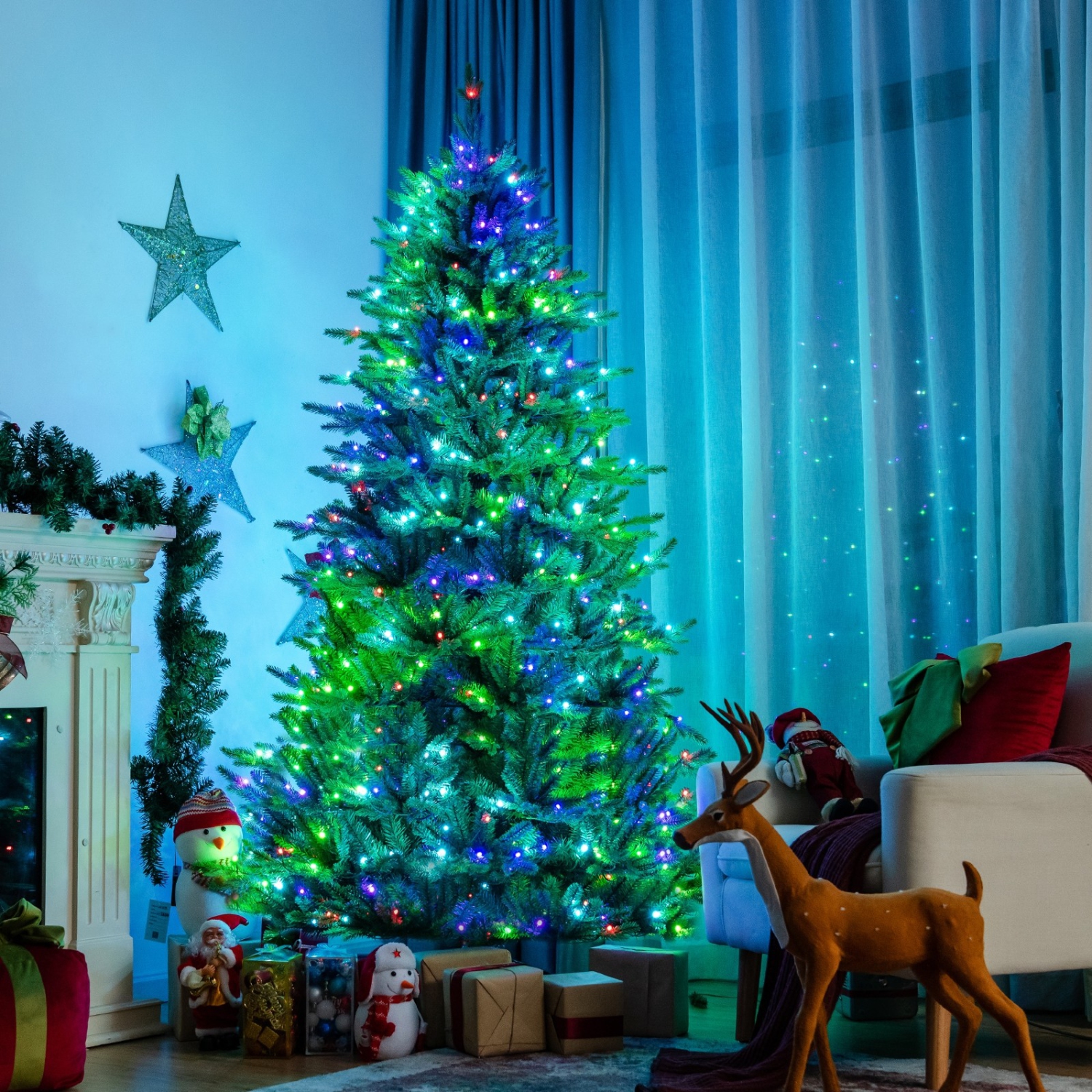 Pre-Lit Hinged Christmas Tree with App-Controlled LED Lights, Smart Holiday Display