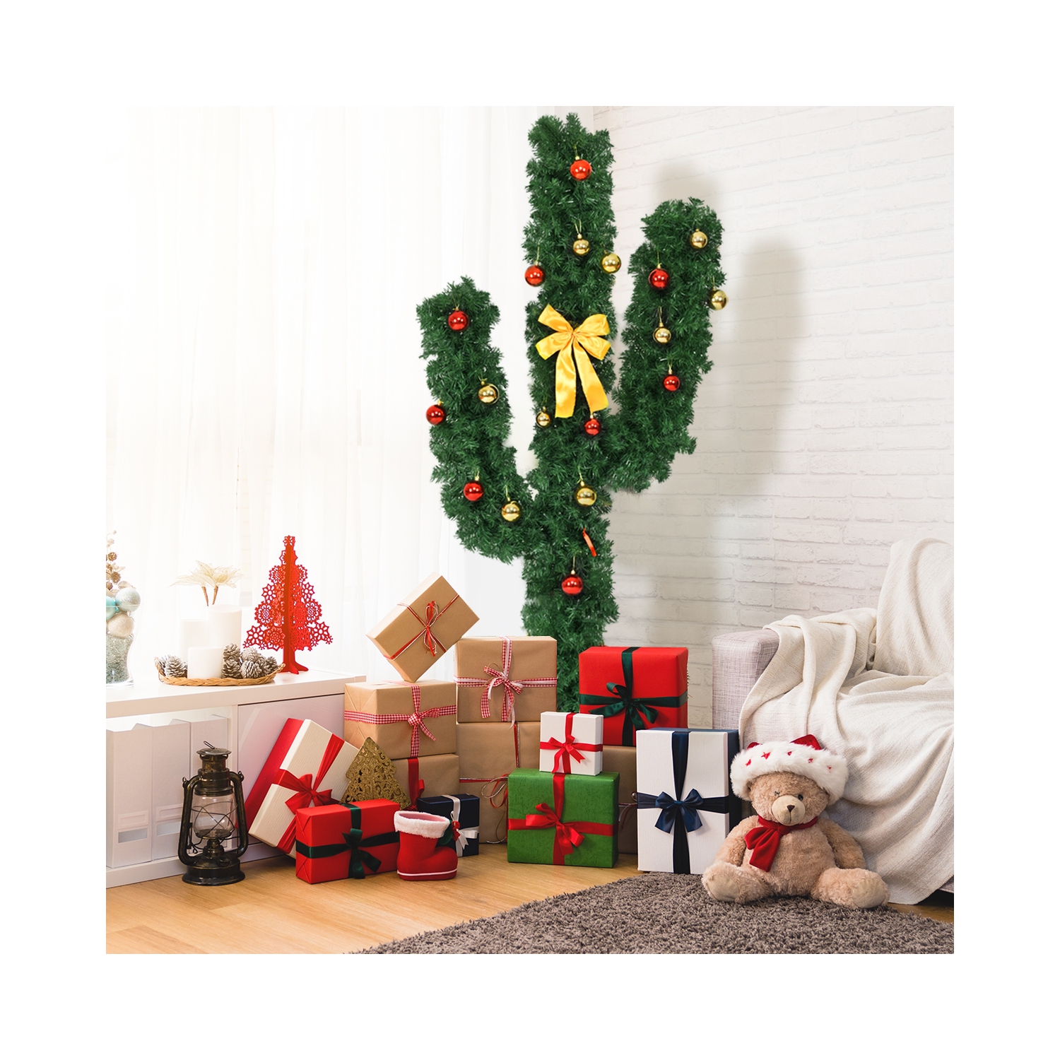 Cactus artificiel lumineux pour Noël, décoration intérieure des Fêtes avec lumières