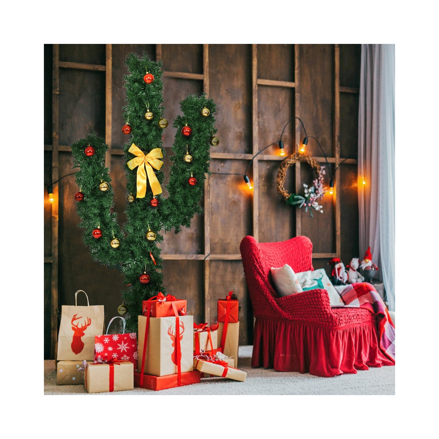 Cactus artificiel lumineux pour Noël, décoration intérieure des Fêtes avec lumières