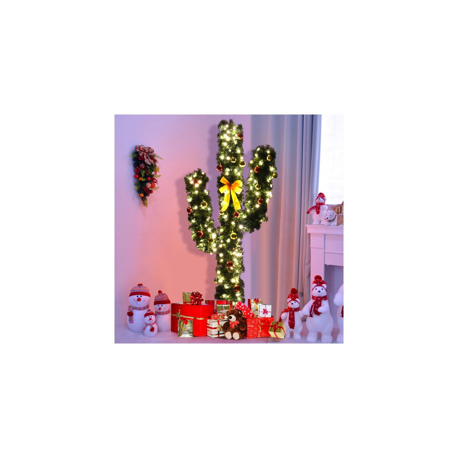 Cactus artificiel lumineux pour Noël, décoration intérieure des Fêtes avec lumières