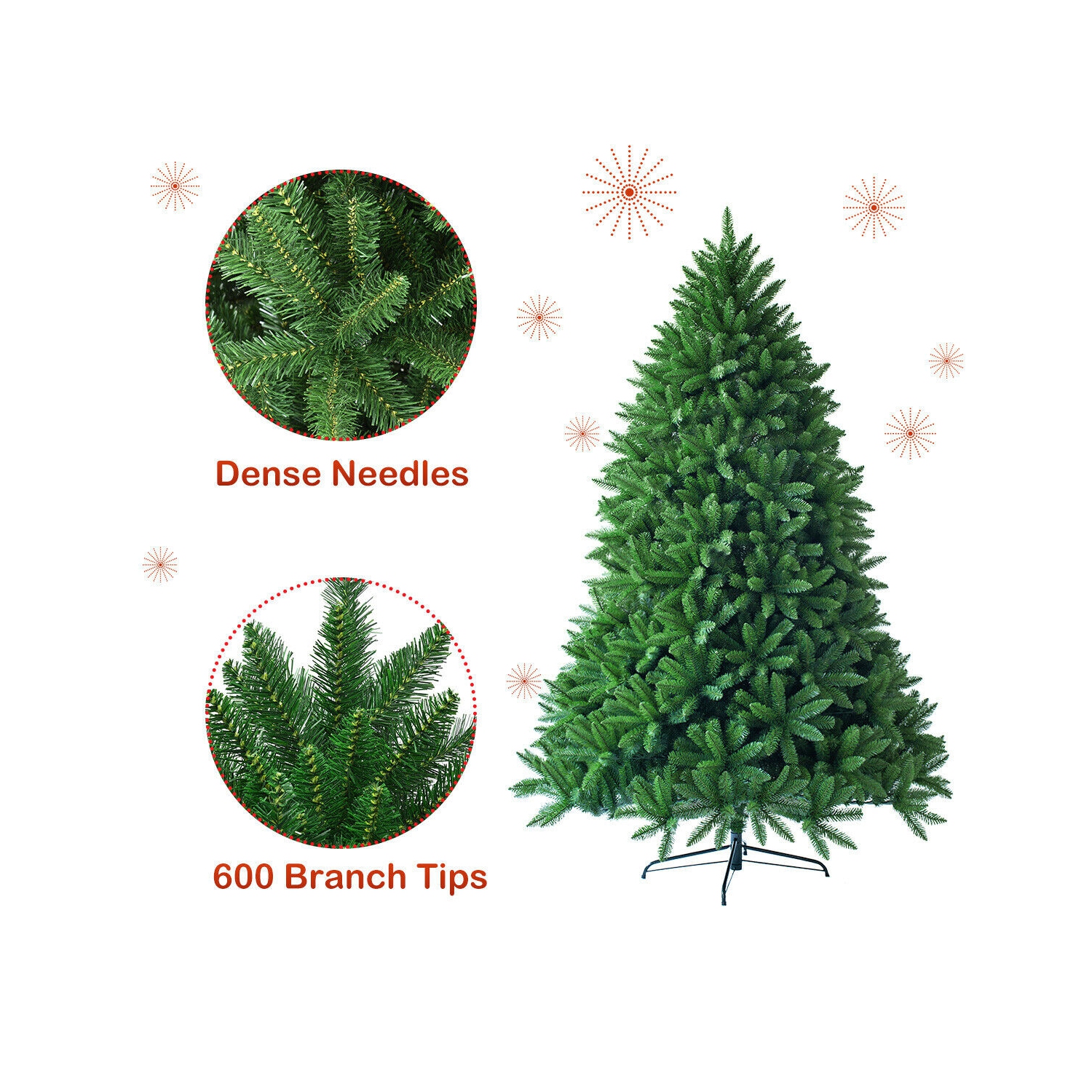 Holiday Fir Artificial Christmas Tree with 600 Branch Tips for Living Room Setup