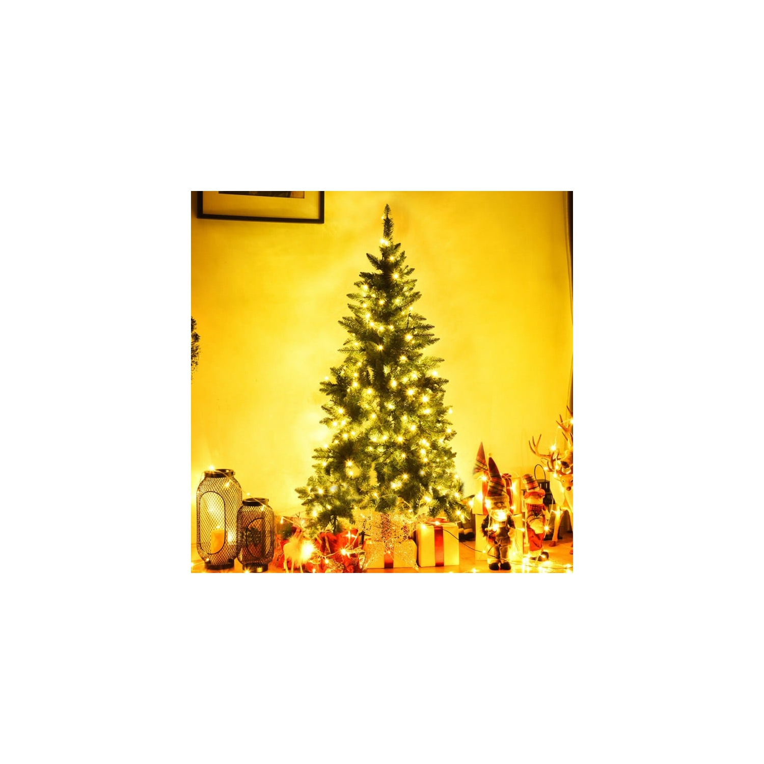 Demi-arbre de Noël illuminé avec 8 modes de flash, arbre de Noël artificiel qui sauve les murs