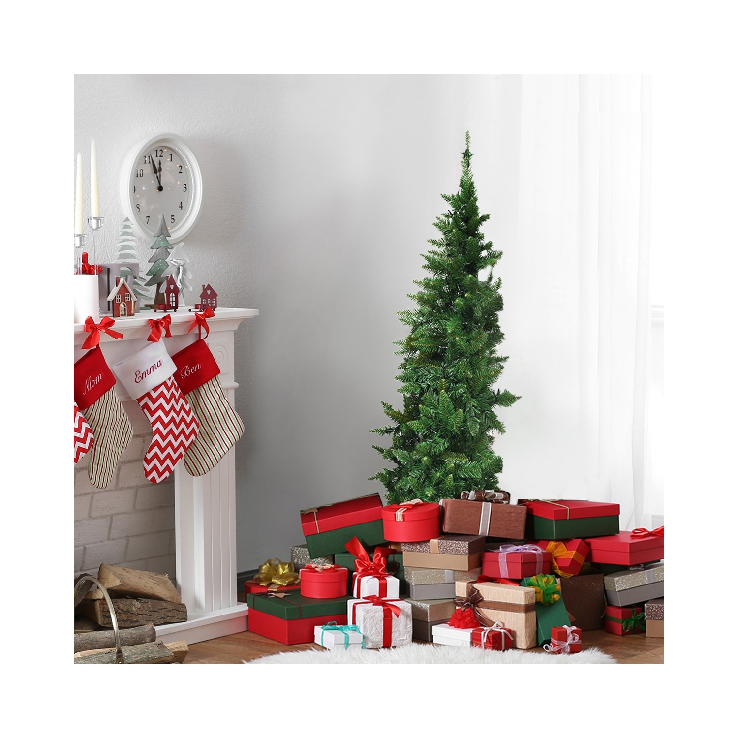 Demi-arbre de Noël illuminé avec 8 modes de flash, arbre de Noël artificiel qui sauve les murs