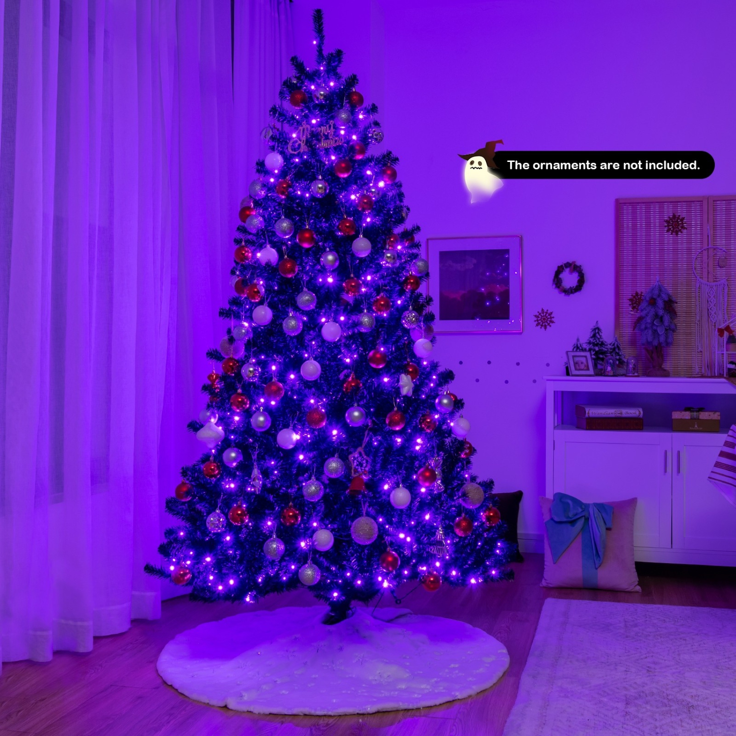 Black Artificial Christmas Halloween Tree with Purple LED Lights