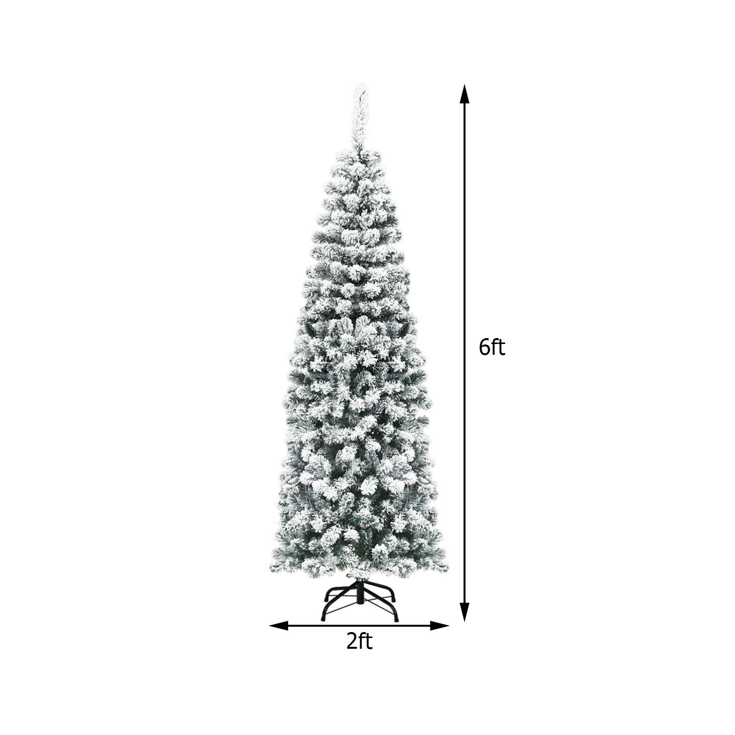 Arbre à crayons artificiel mince floqué avec 500 pointes, motif de Noël sans lumières à charnières