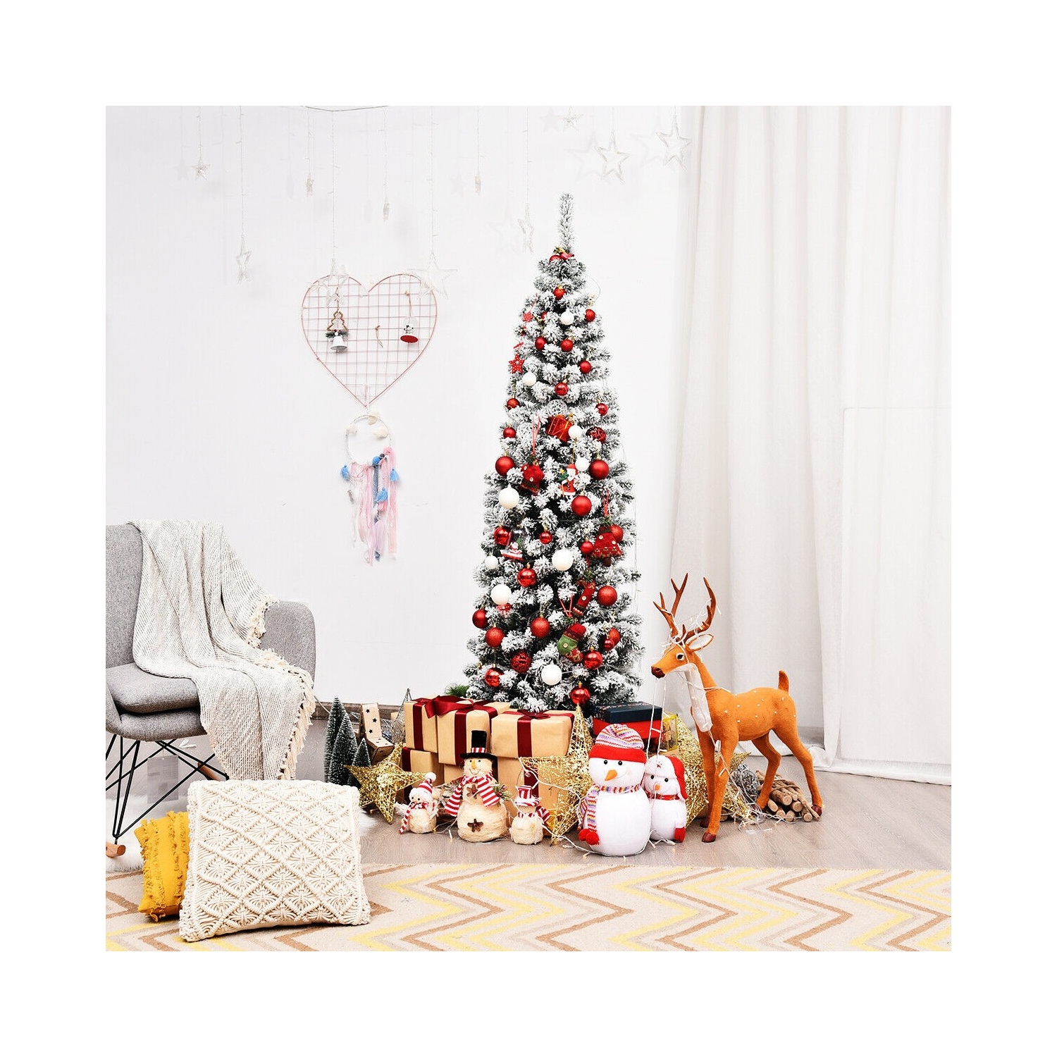 Arbre à crayons artificiel mince floqué avec 500 pointes, motif de Noël sans lumières à charnières