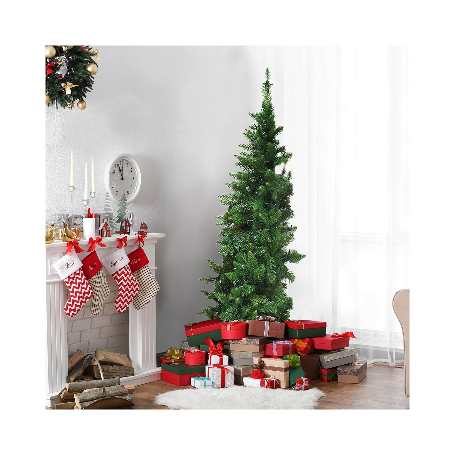 Demi-arbre de Noël illuminé avec 8 modes de flash, arbre de Noël artificiel qui sauve les murs