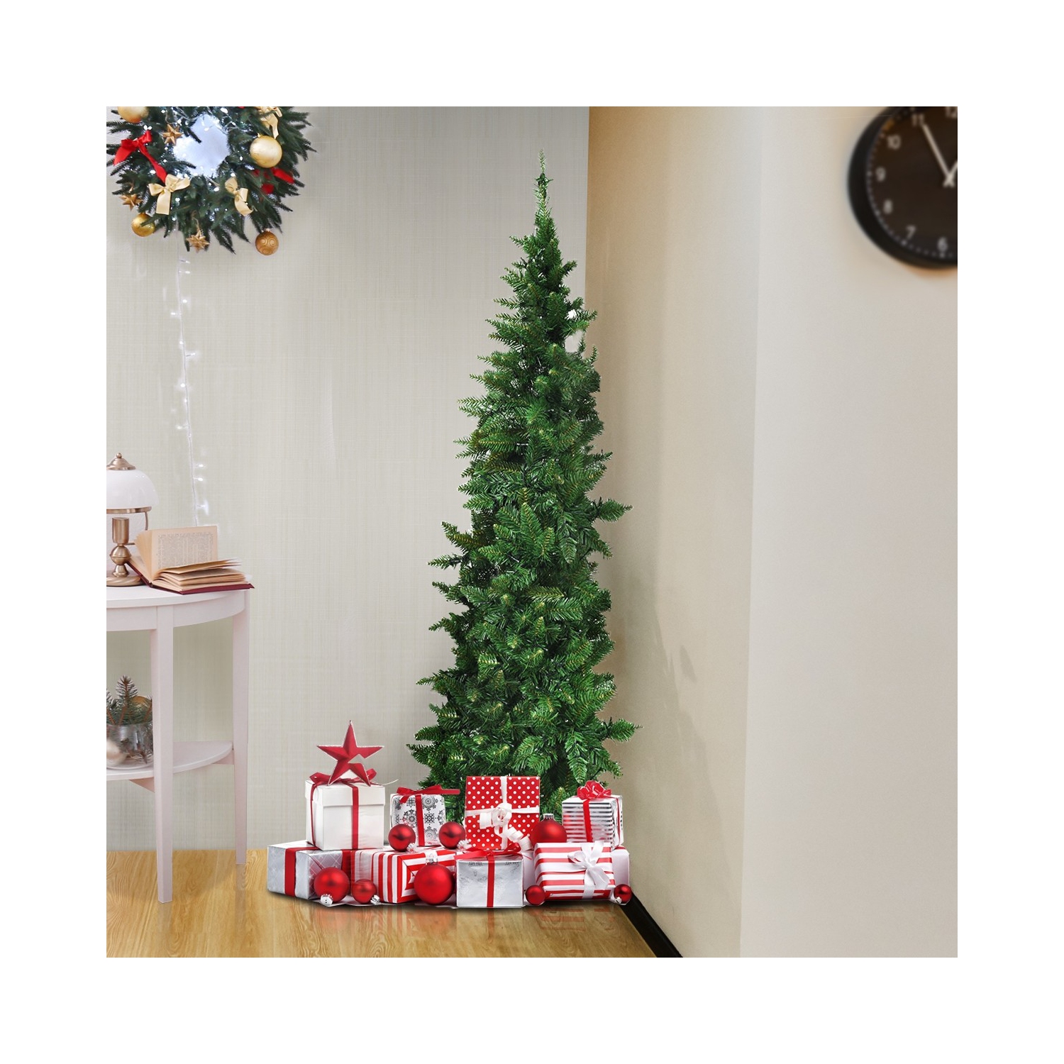 Demi-arbre de Noël illuminé avec 8 modes de flash, arbre de Noël artificiel qui sauve les murs