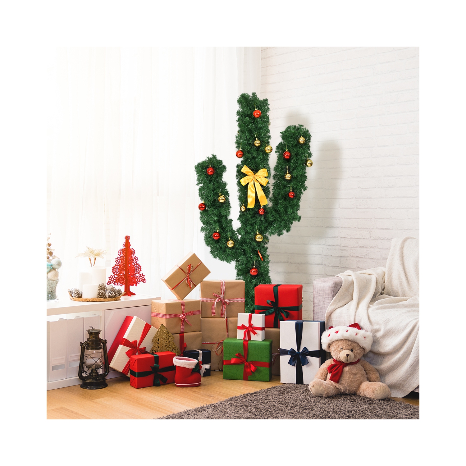 Light-Up Artificial Cactus Tree for Christmas, Indoor Holiday Décor with Lights