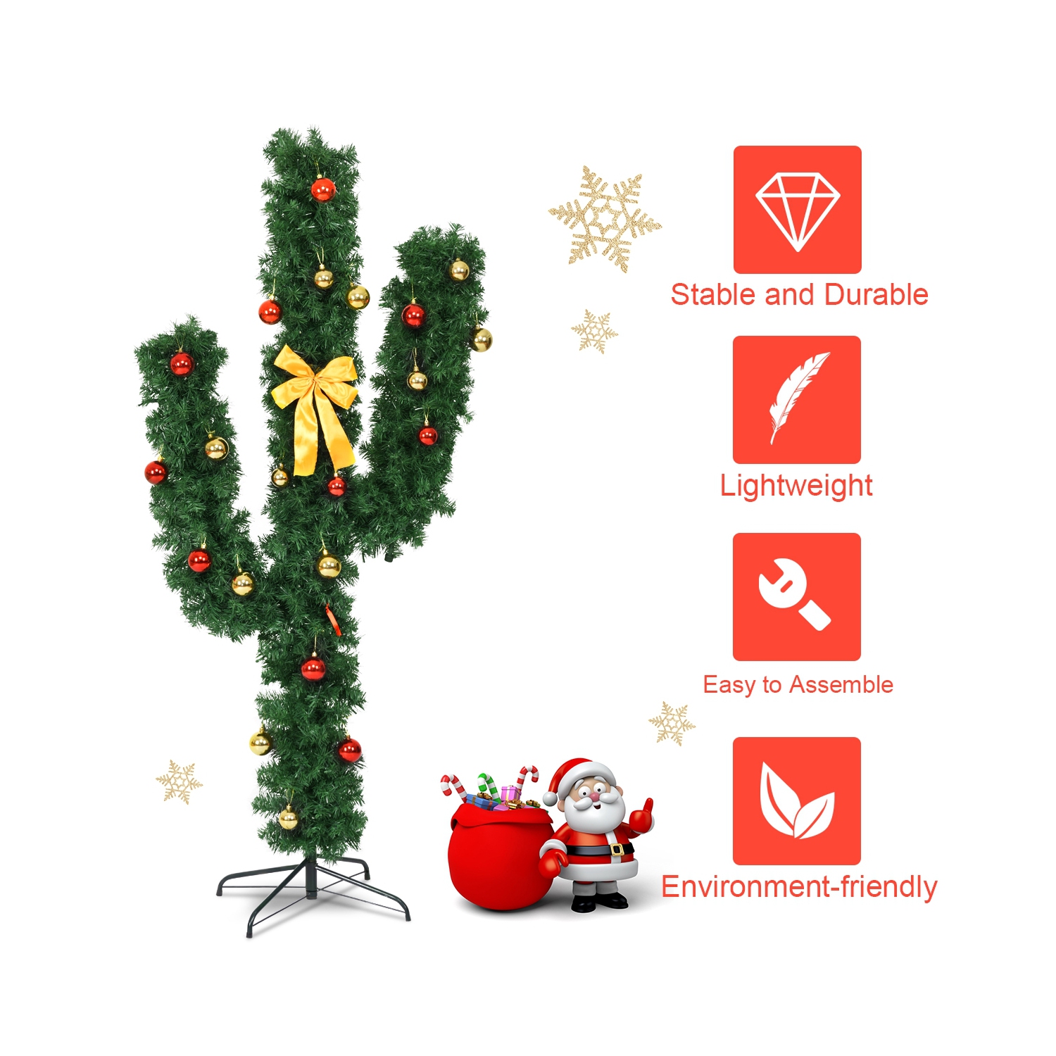 Light-Up Artificial Cactus Tree for Christmas, Indoor Holiday Décor with Lights