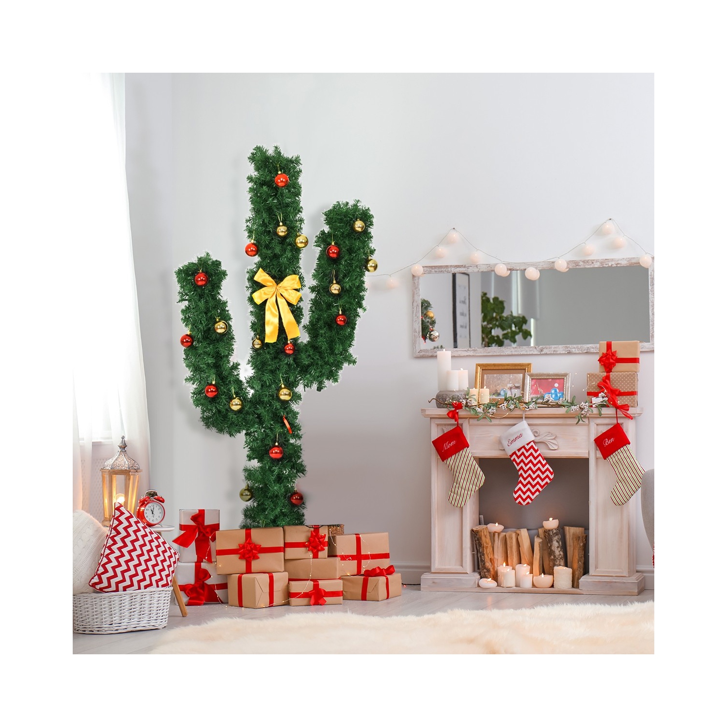 Light-Up Artificial Cactus Tree for Christmas, Indoor Holiday Décor with Lights