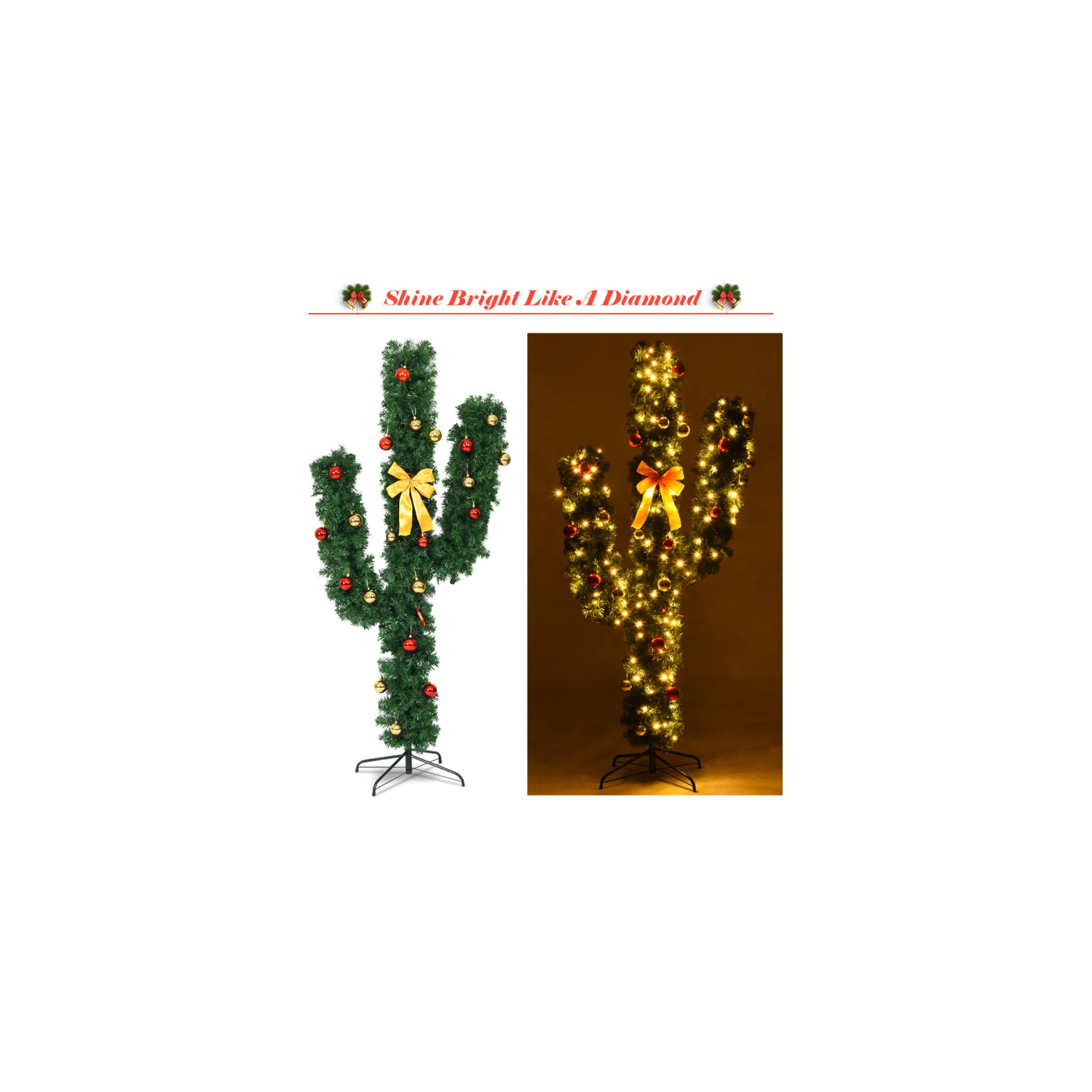 Light-Up Artificial Cactus Tree for Christmas, Indoor Holiday Décor with Lights