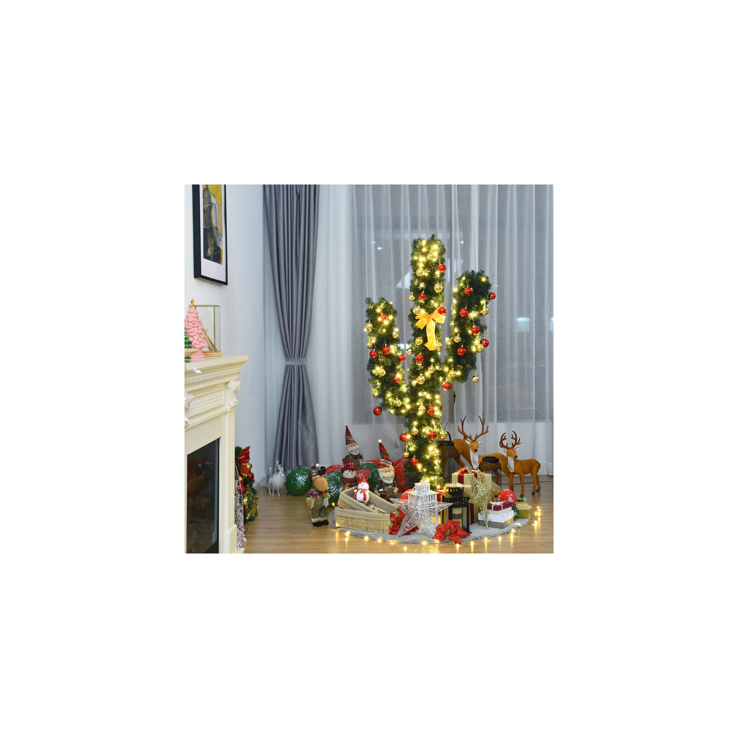 Light-Up Artificial Cactus Tree for Christmas, Indoor Holiday Décor with Lights