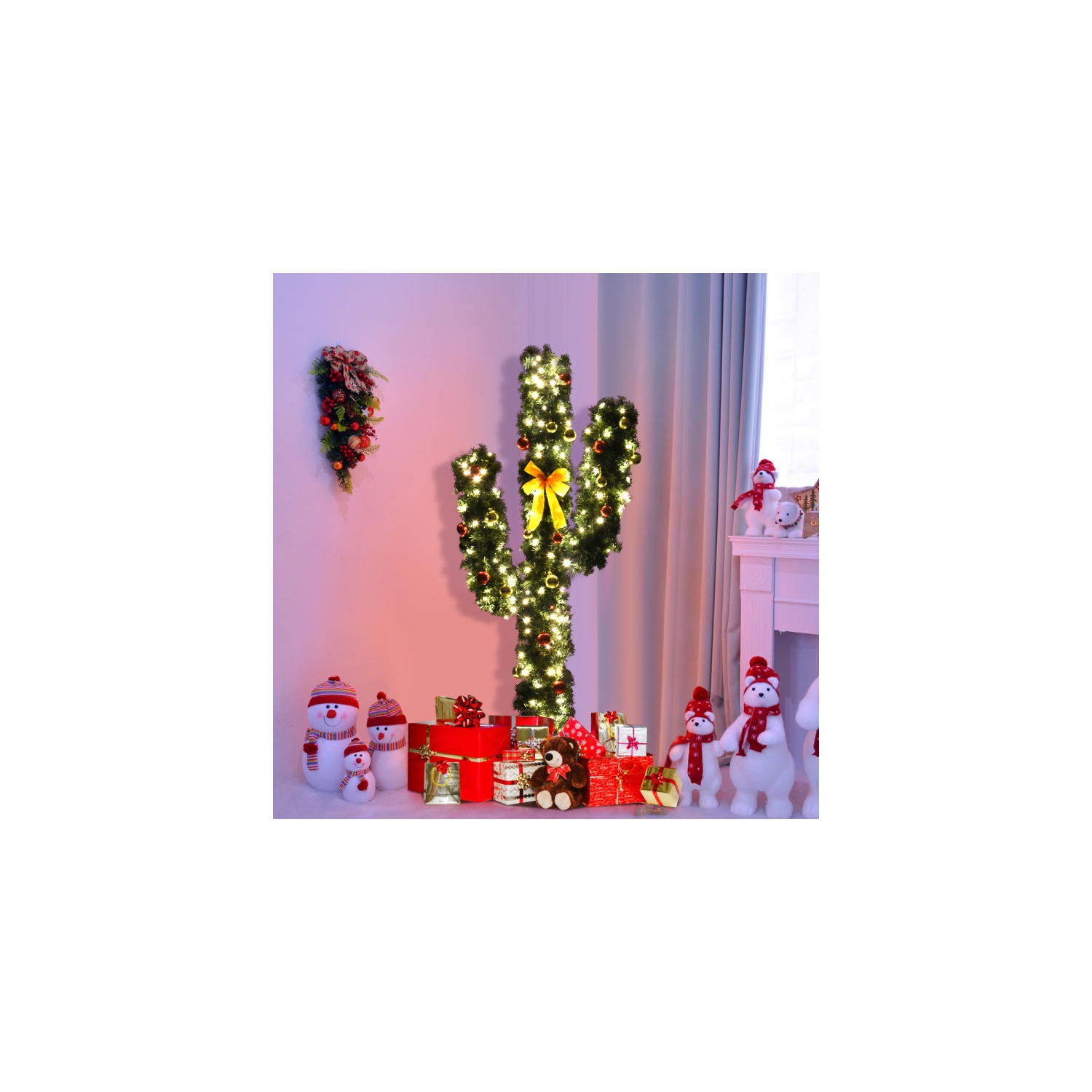 Light-Up Artificial Cactus Tree for Christmas, Indoor Holiday Décor with Lights