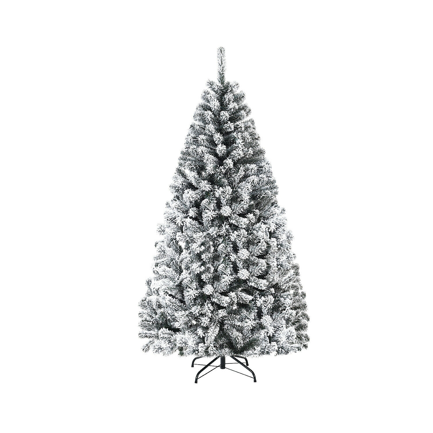 Flocked Hinged Christmas Tree with Snow Decor and Metal Stand, Artificial Holiday Tree
