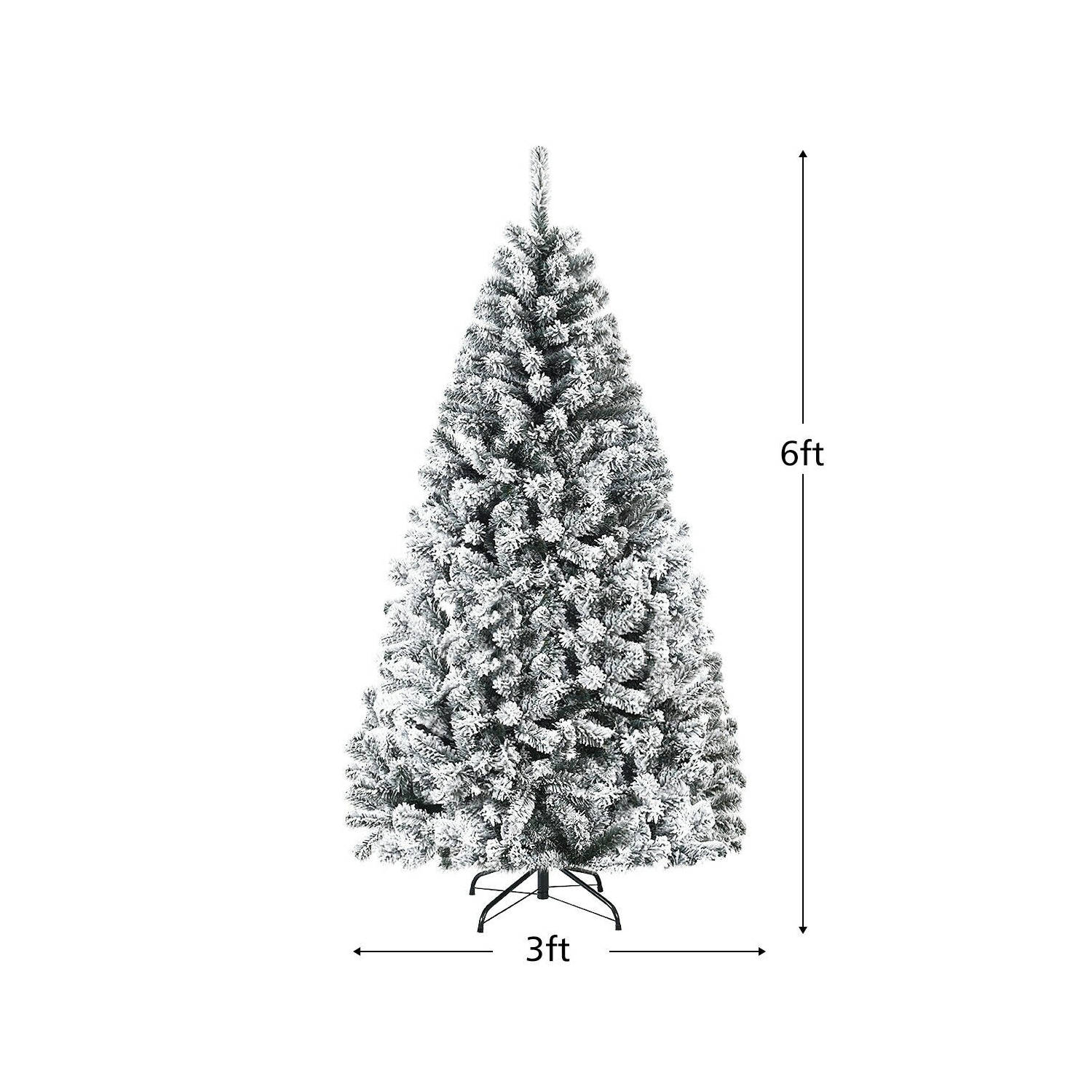 Flocked Hinged Christmas Tree with Snow Decor and Metal Stand, Artificial Holiday Tree