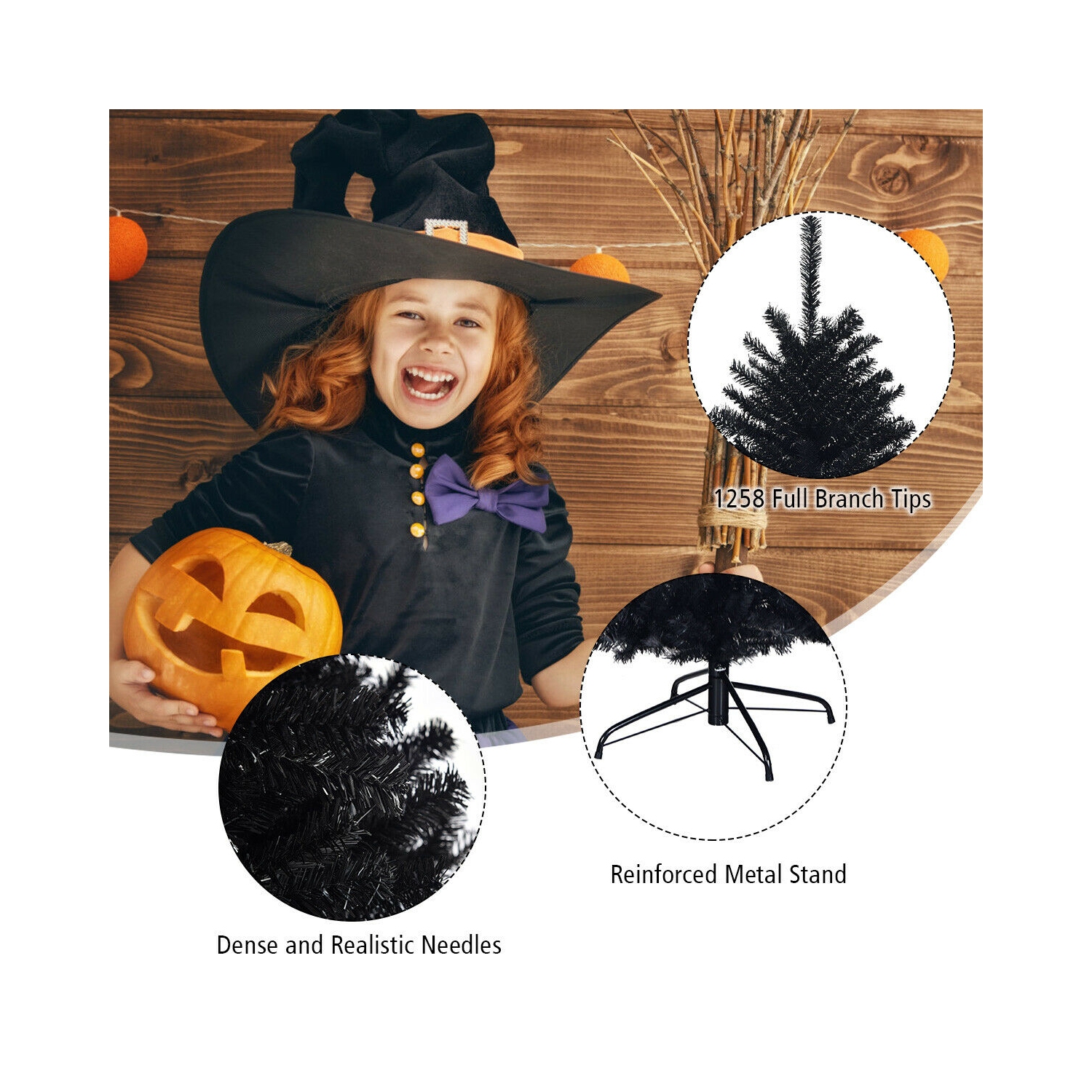 Arbre d'Halloween à charnières pour Noël, design artificiel avec aspect de branche complet