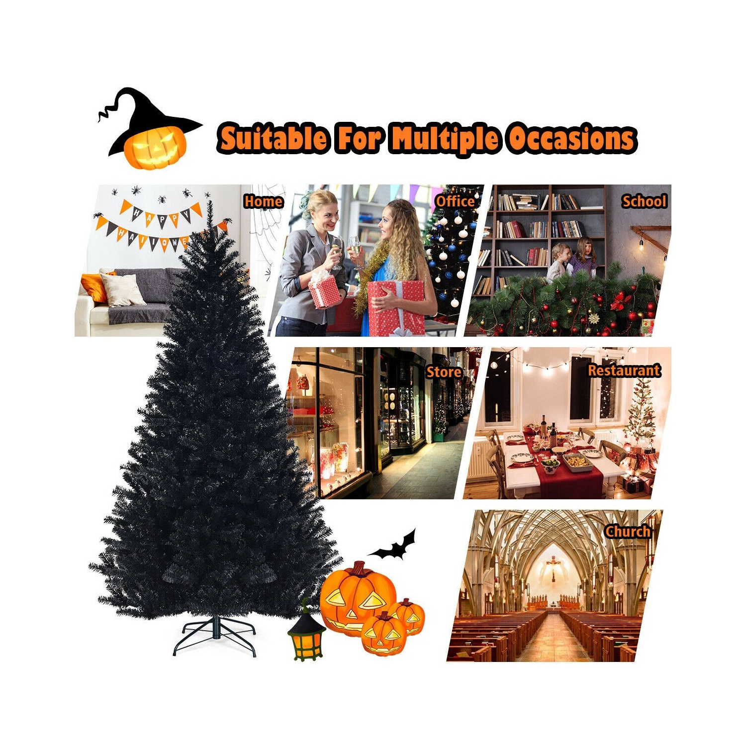 Arbre d'Halloween à charnières pour Noël, design artificiel avec aspect de branche complet