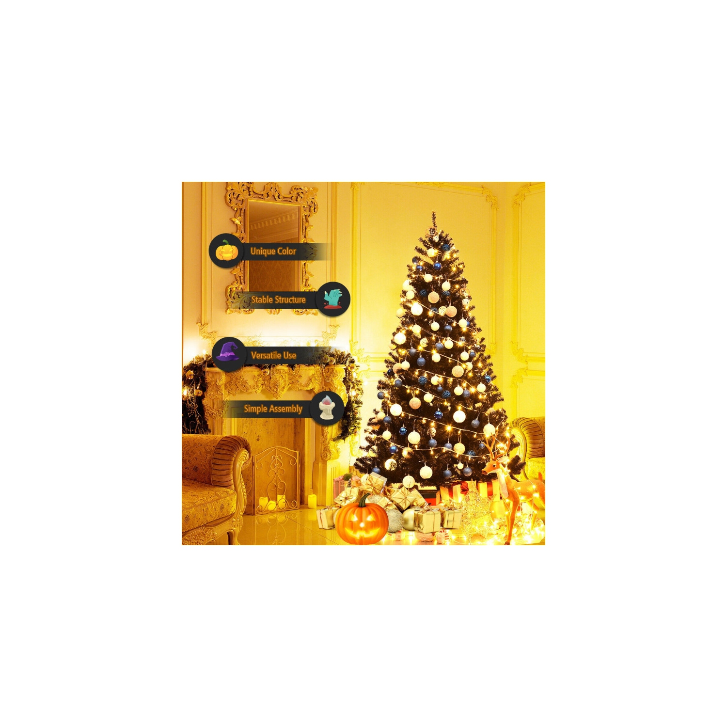 Arbre d'Halloween à charnières pour Noël, design artificiel avec aspect de branche complet