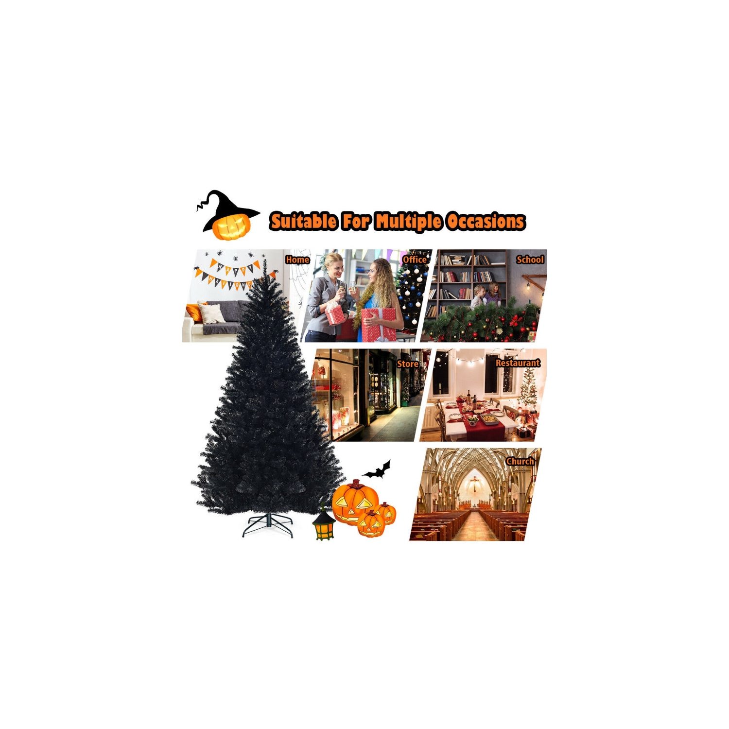 Arbre d'Halloween à charnières pour Noël, design artificiel avec aspect de branche complet