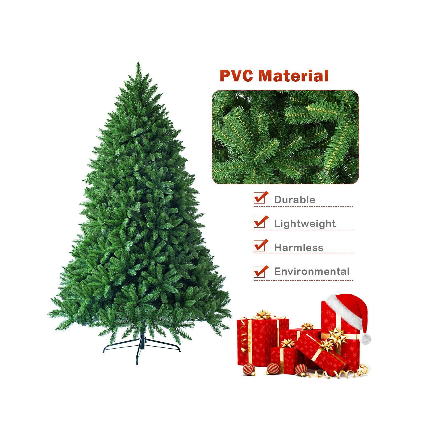 Unlit Artificial Christmas Tree with 1250 Branch Tips, Full Holiday Display Tree