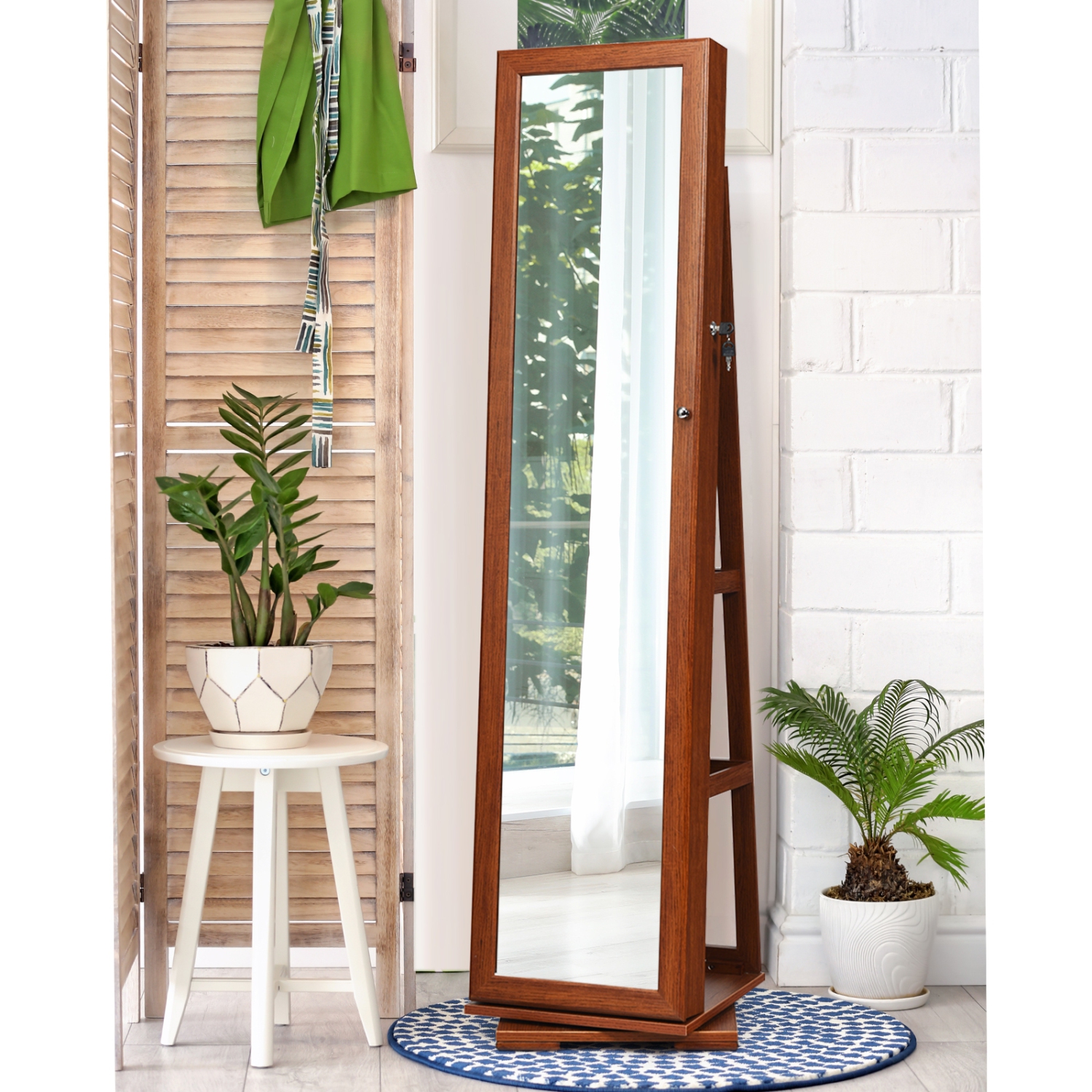 Armoire à bijoux 2-en-1 verrouillable avec rotation à 360° et miroir pleine longueur