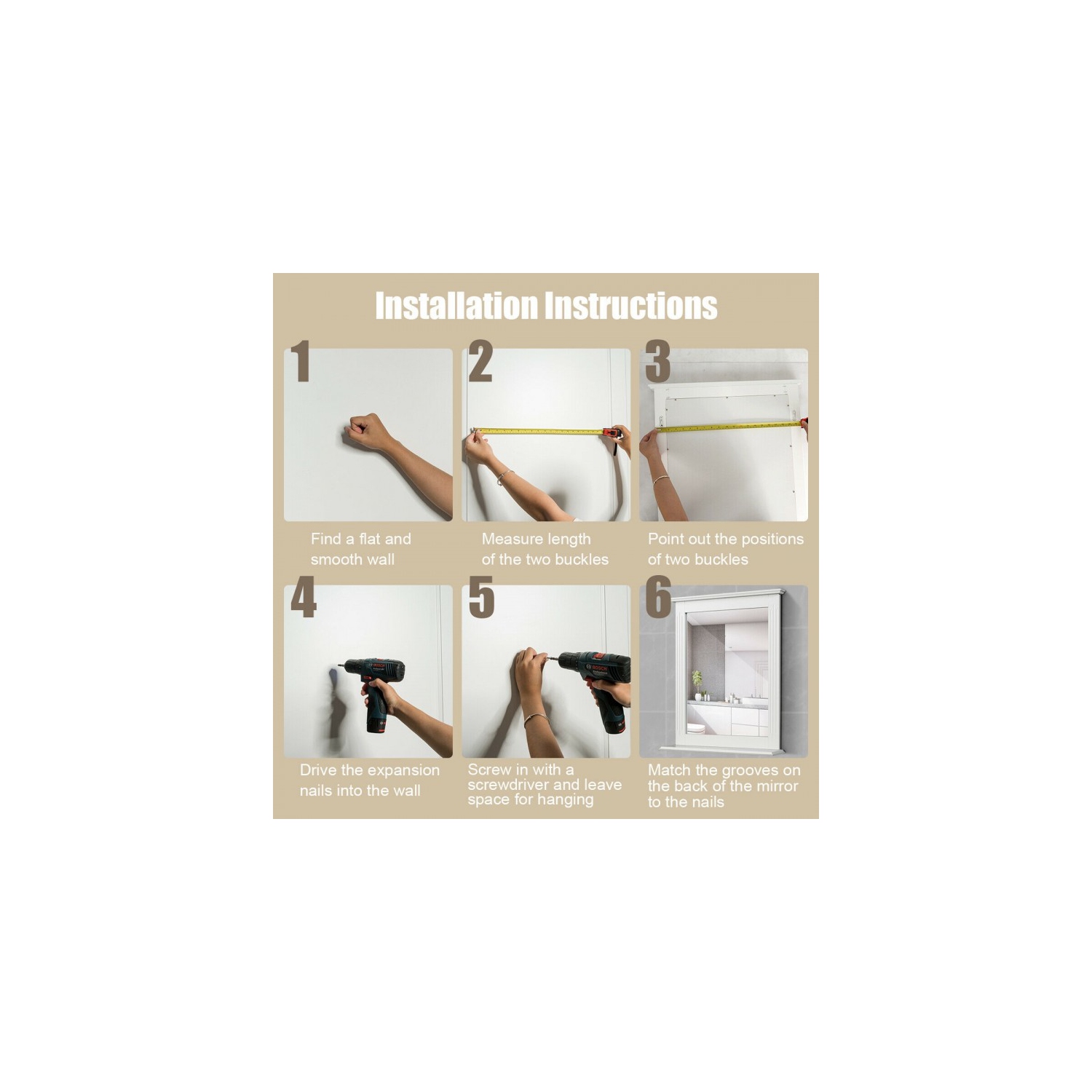 Space-saving vanity mirror with shelf, perfect for small bathrooms or bedrooms