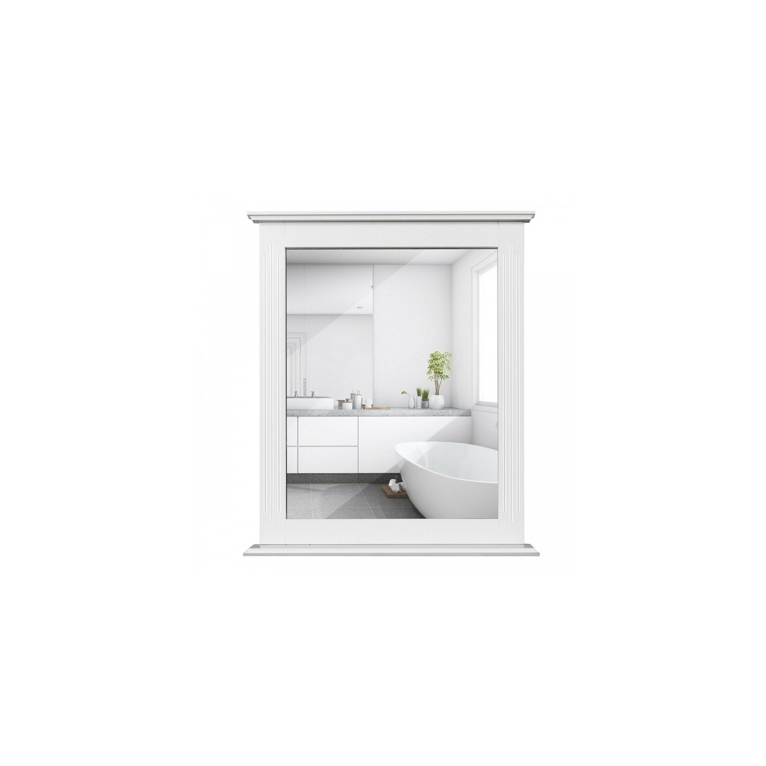 Space-saving vanity mirror with shelf, perfect for small bathrooms or bedrooms