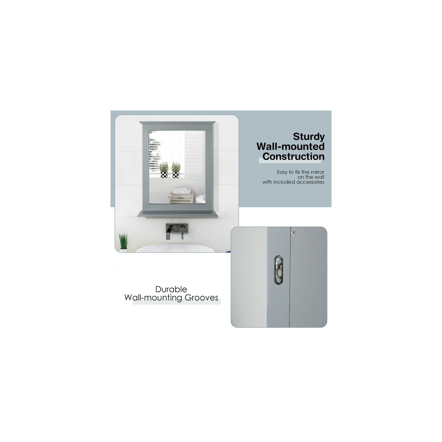 Miroir compact avec tablette, idéal pour les petites salles de bain ou les chambres à coucher