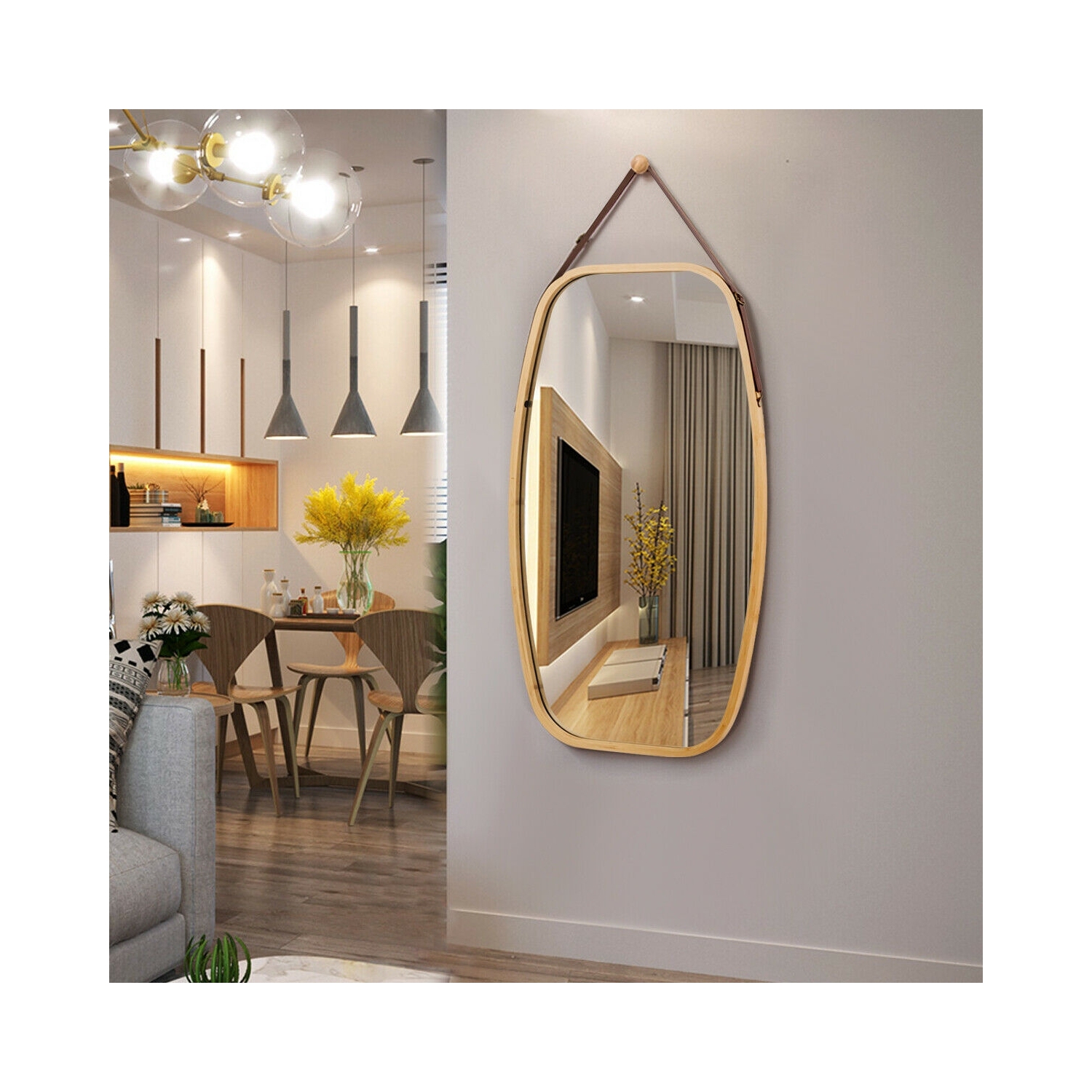 30 Inch Modern Rectangle Wall Hanging Framed Mirror