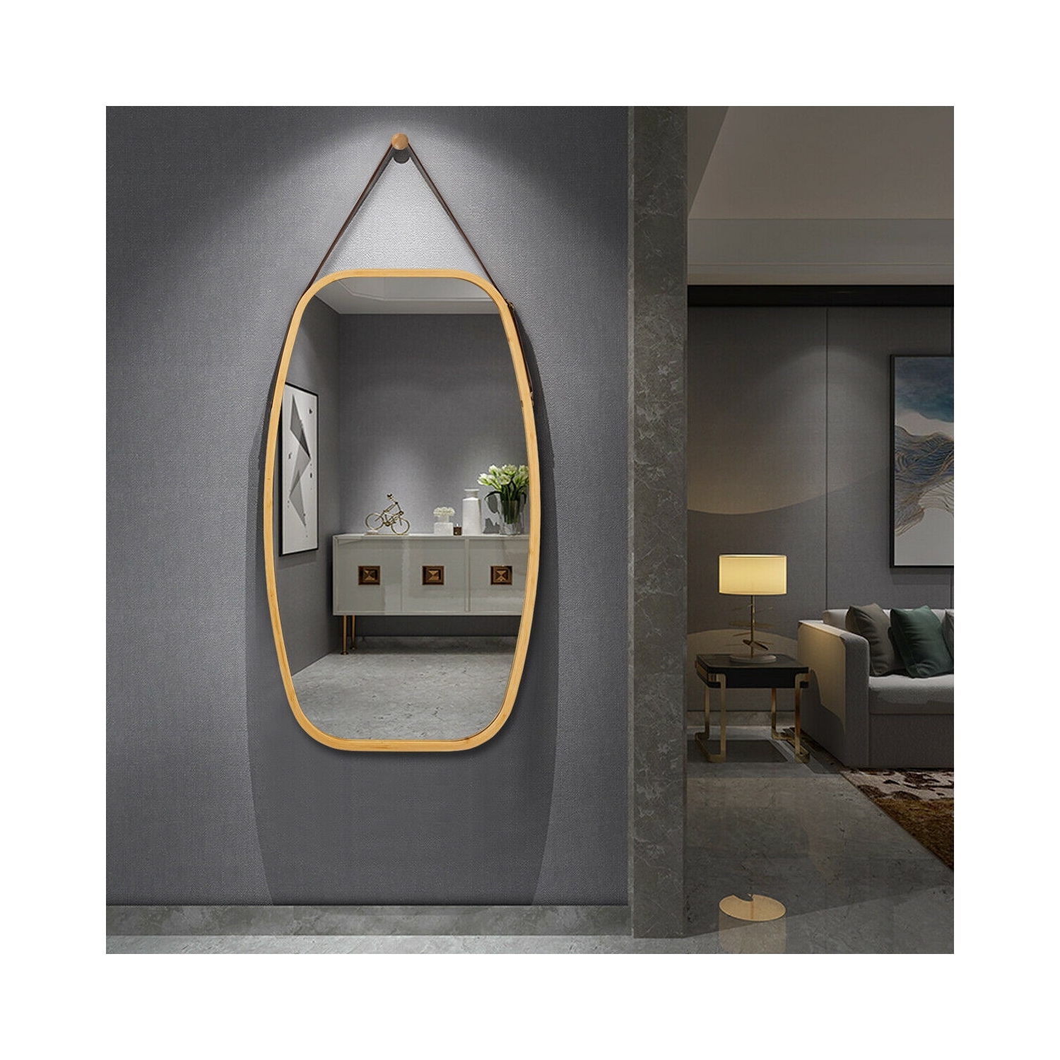 30 Inch Modern Rectangle Wall Hanging Framed Mirror