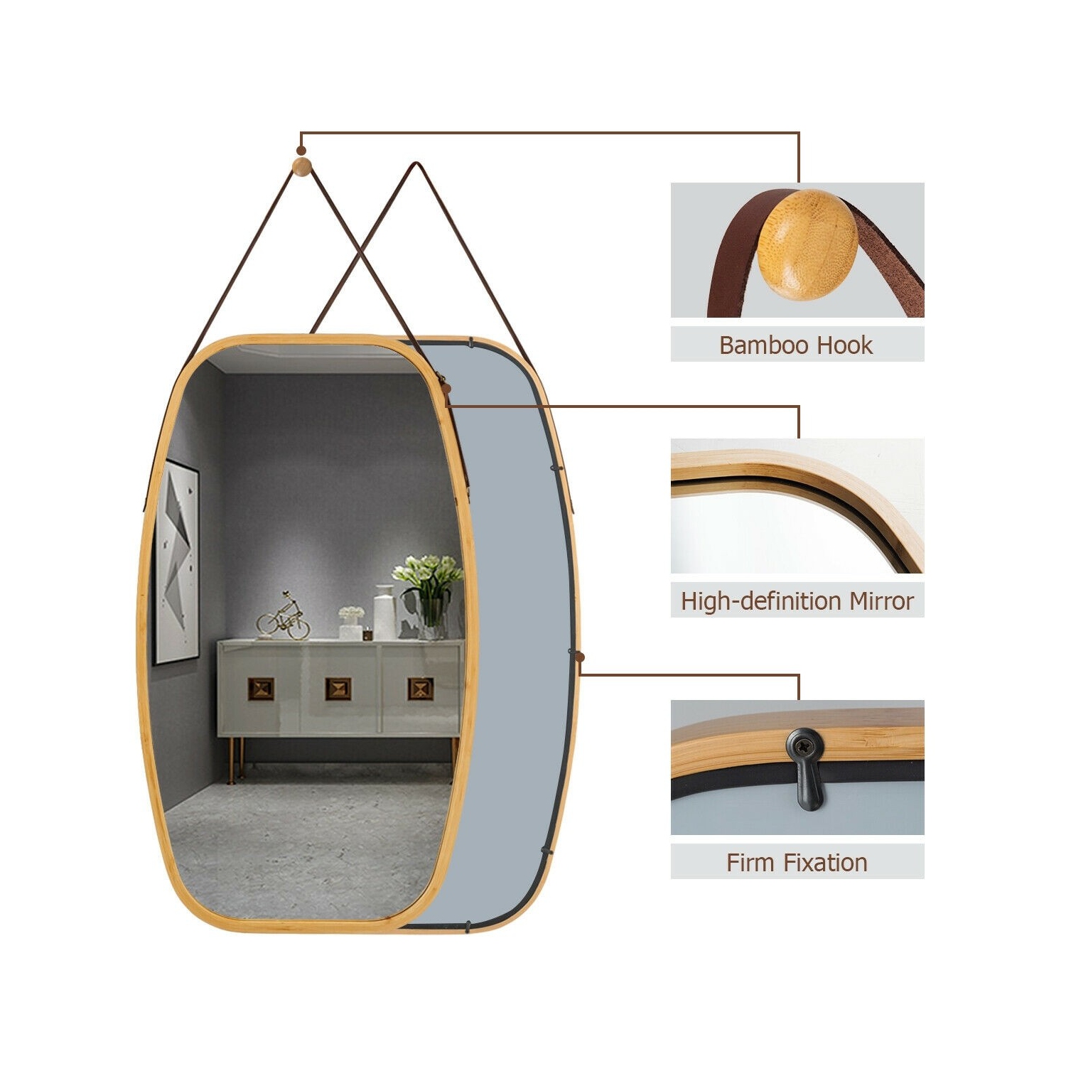 30 Inch Modern Rectangle Wall Hanging Framed Mirror